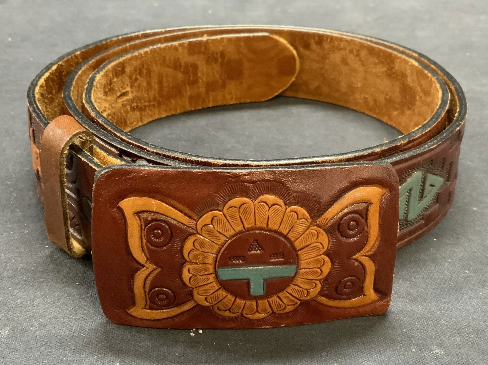 Vintage Brown Leather Southwestern Belt (1 of 6)