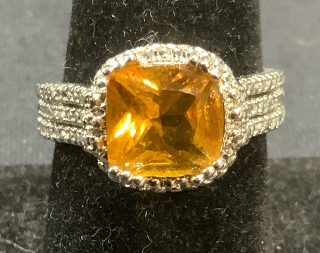 Silver Tone Orange Crystal Cocktail Ring (1 of 6)