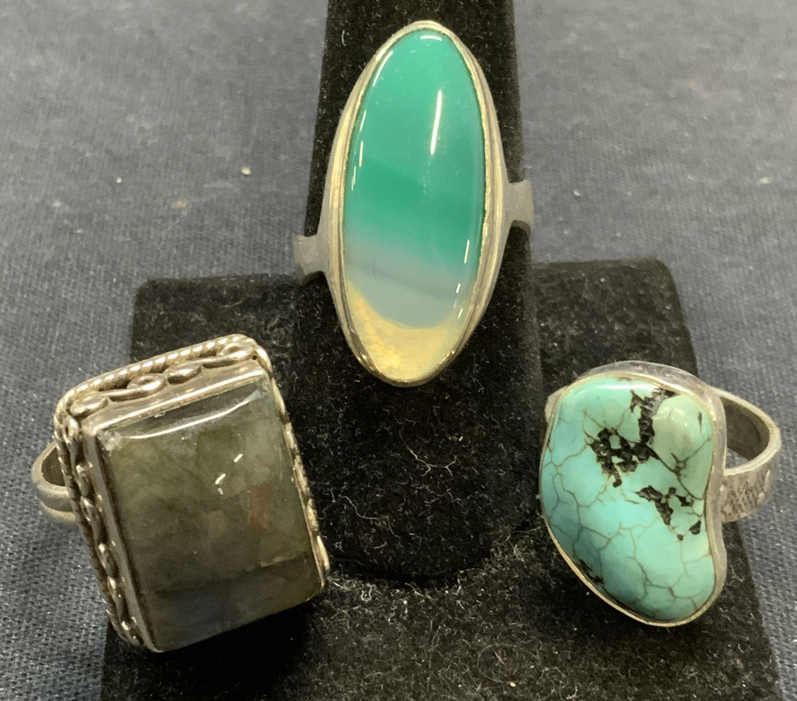 Lot 3 Sterling Silver Turquoise, Labradorite Rings (1 of 10)