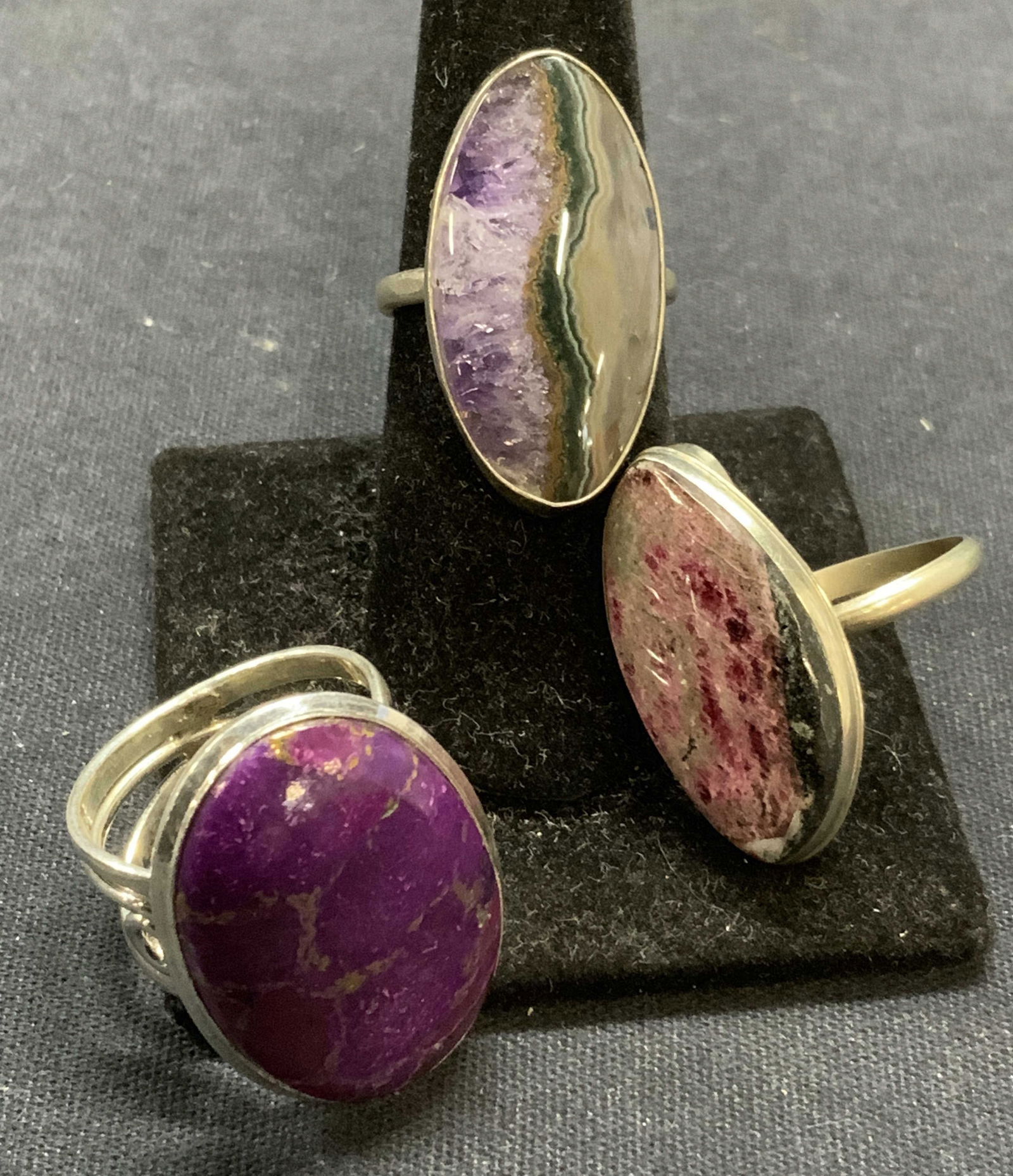 Lot 3 Silver Tone Purple Stone Rings (1 of 7)