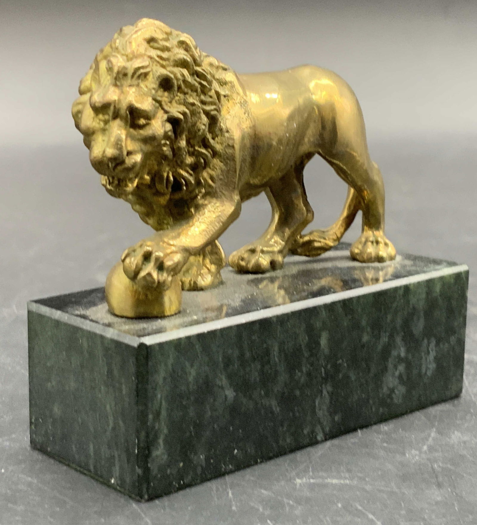 Vintage Brass Lion Figural on Green Marble Base (1 of 8)