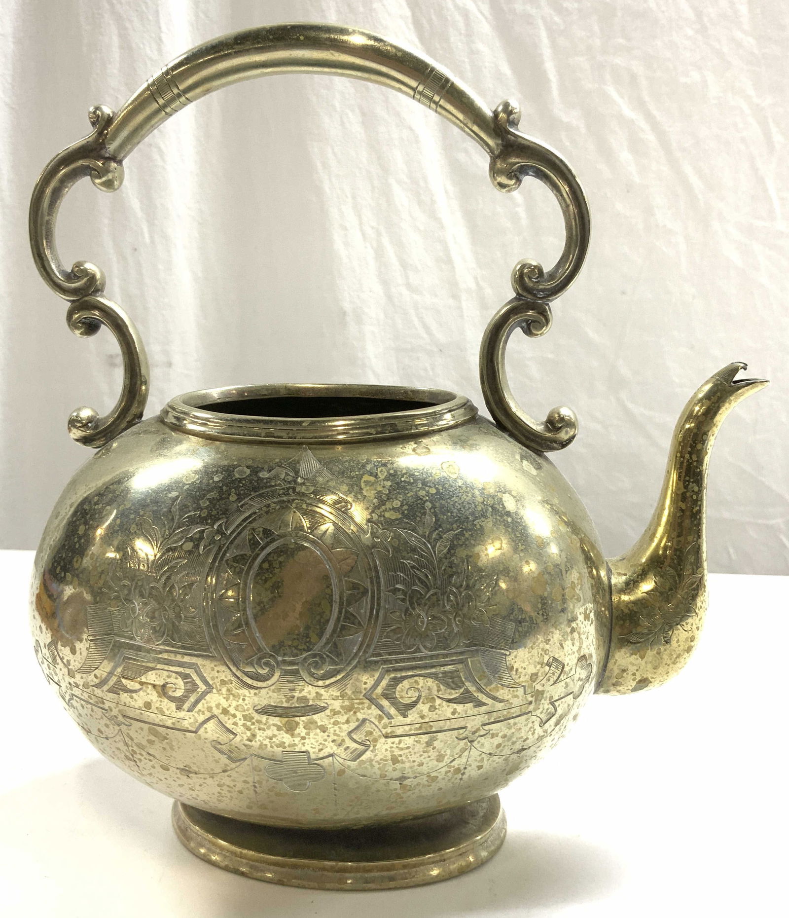 Vintage Silver Toned Teapot W Relief Detail (1 of 7)
