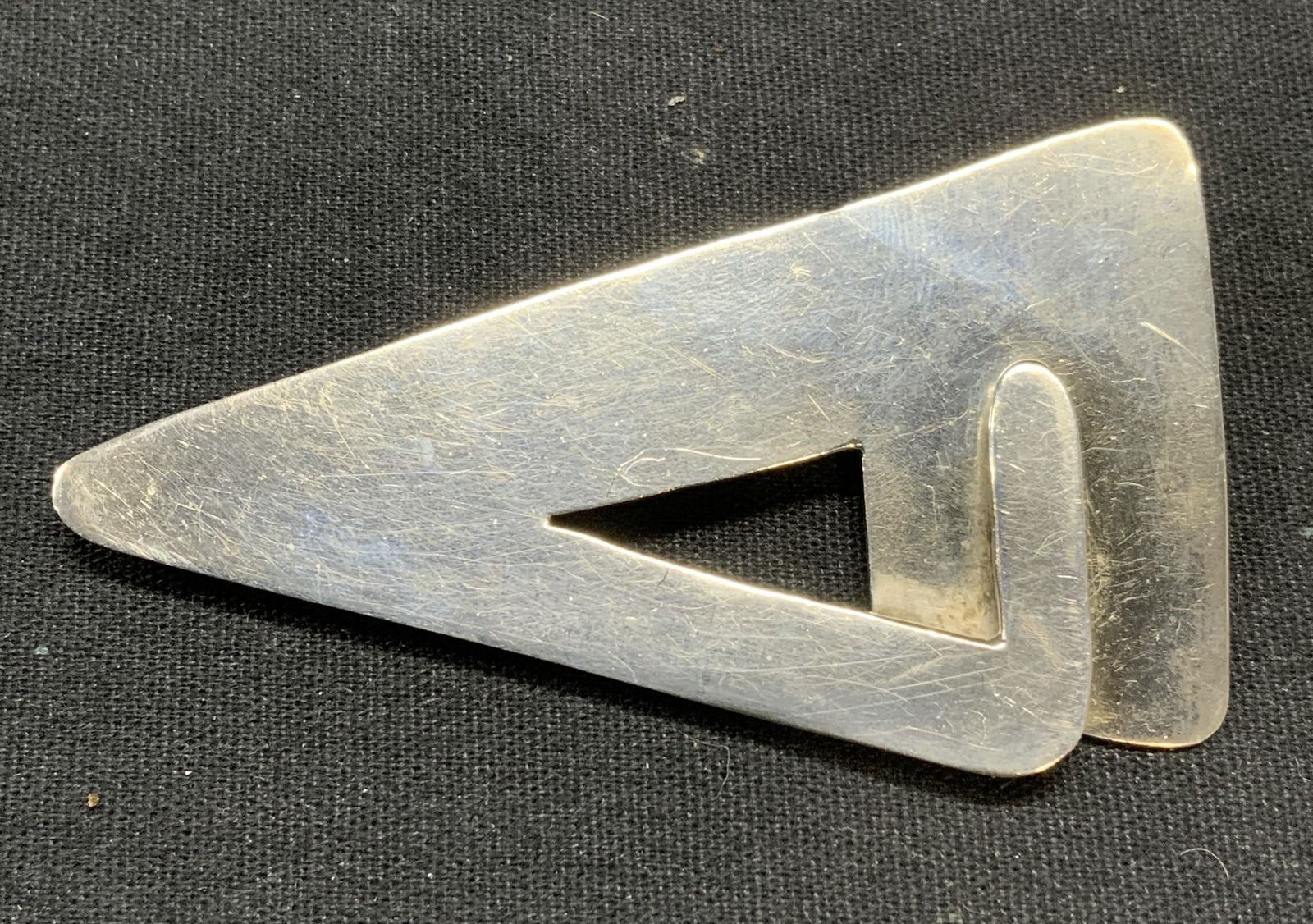 Signed Sterling Silver Triangle Brooch, Mexico (1 of 6)