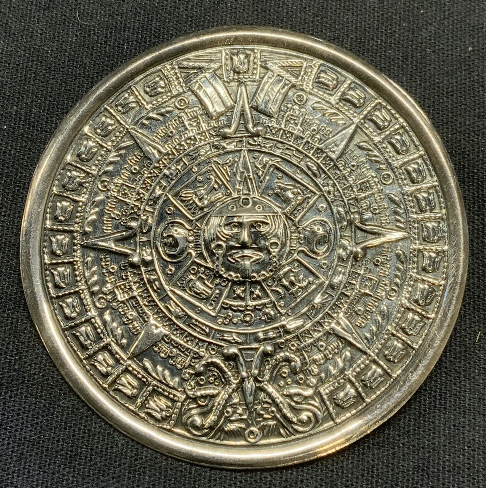 Signed Sterling Silver Medallion Brooch Mexico (1 of 6)
