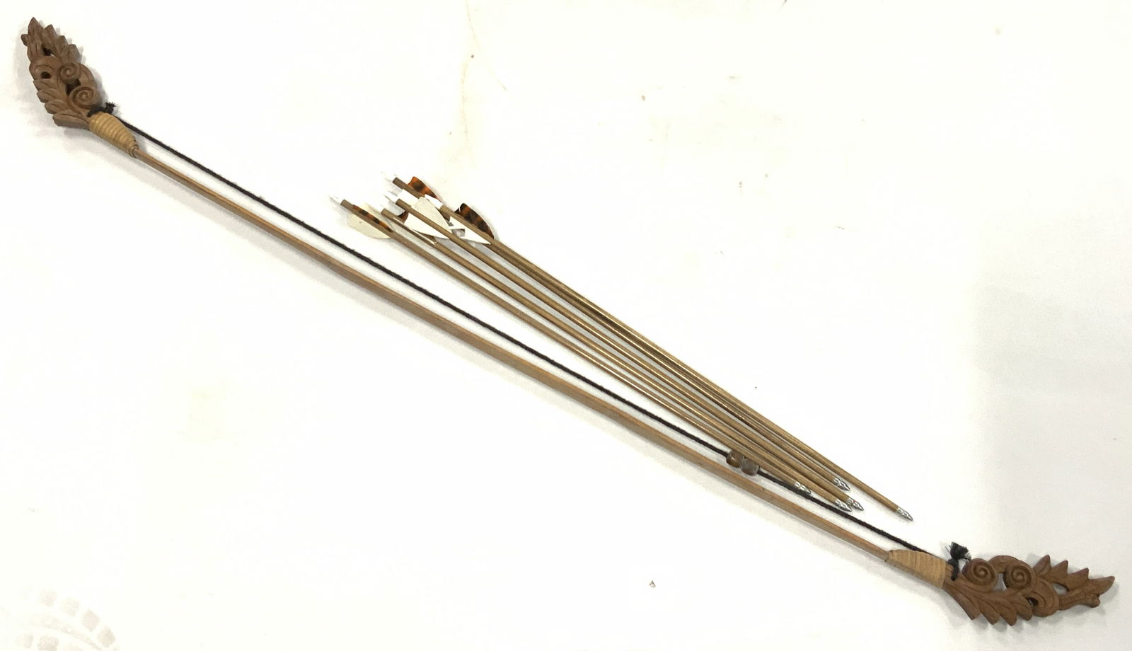 Carved Wooden Bow & Arrow Replica 53inch (1 of 7)