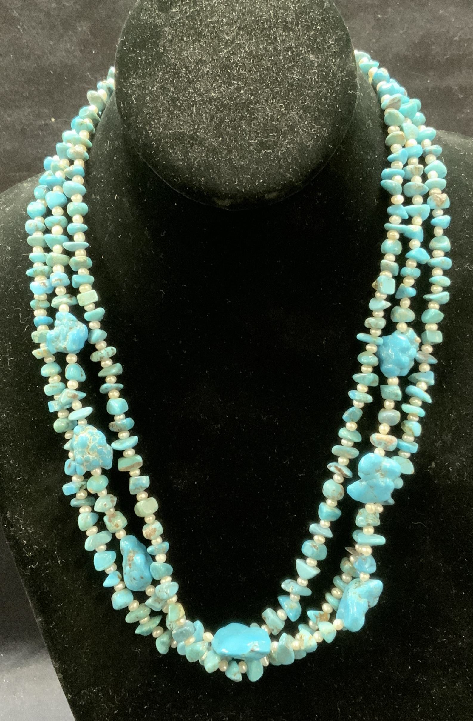 Turquoise & Seed Pearl Multi Strand Necklace (1 of 6)