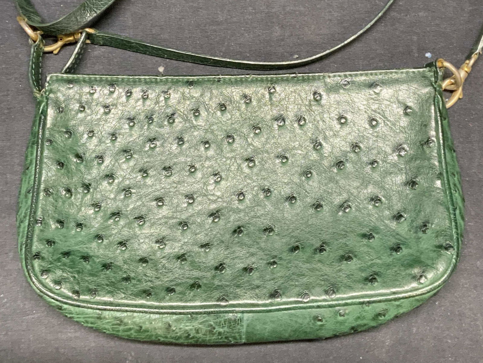 Vintage ARTBAG Dark Green Ostrich Leather Handbag (1 of 9)