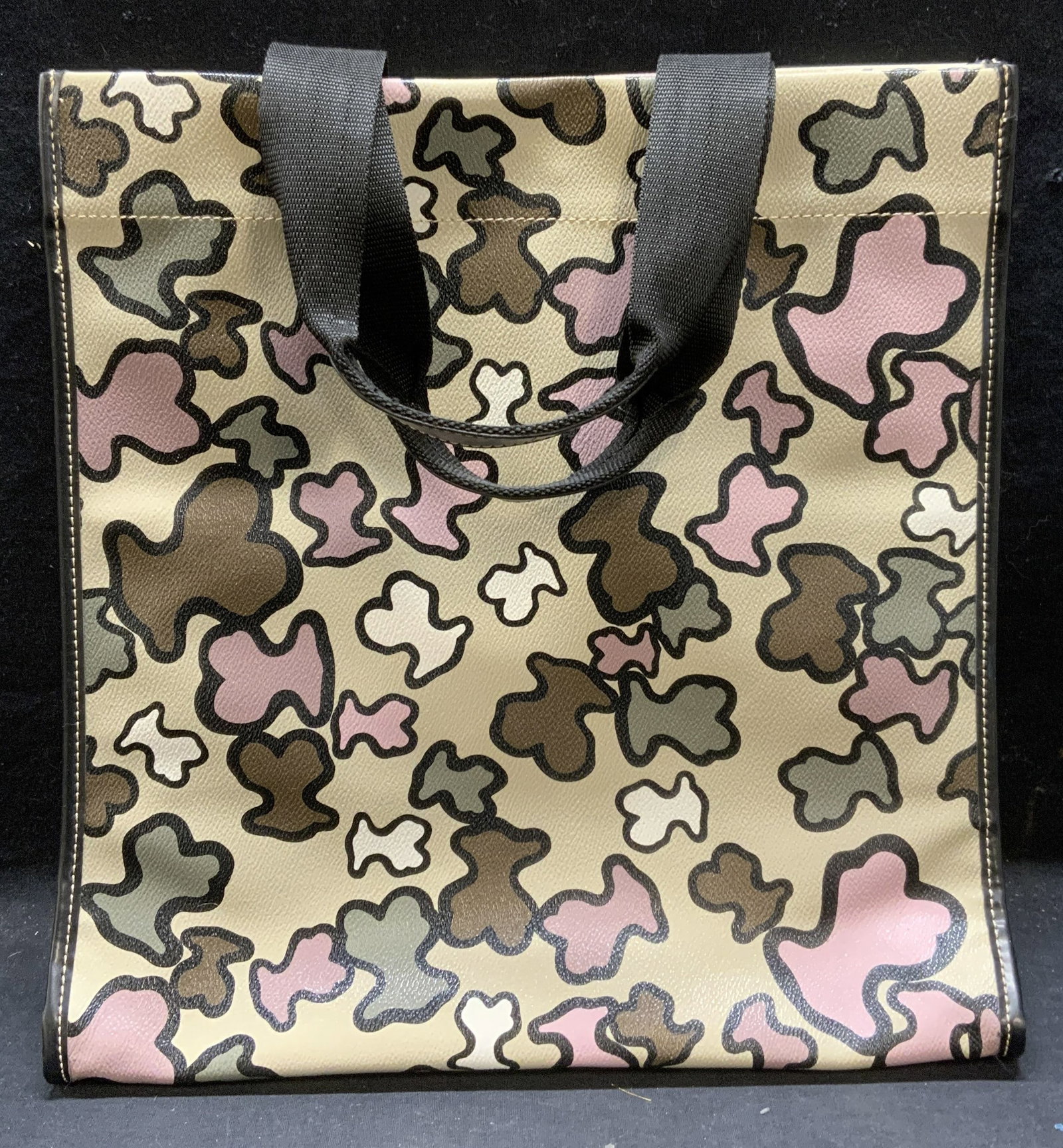 Beige Faux Leather Graphic Print Tote Bag (1 of 6)