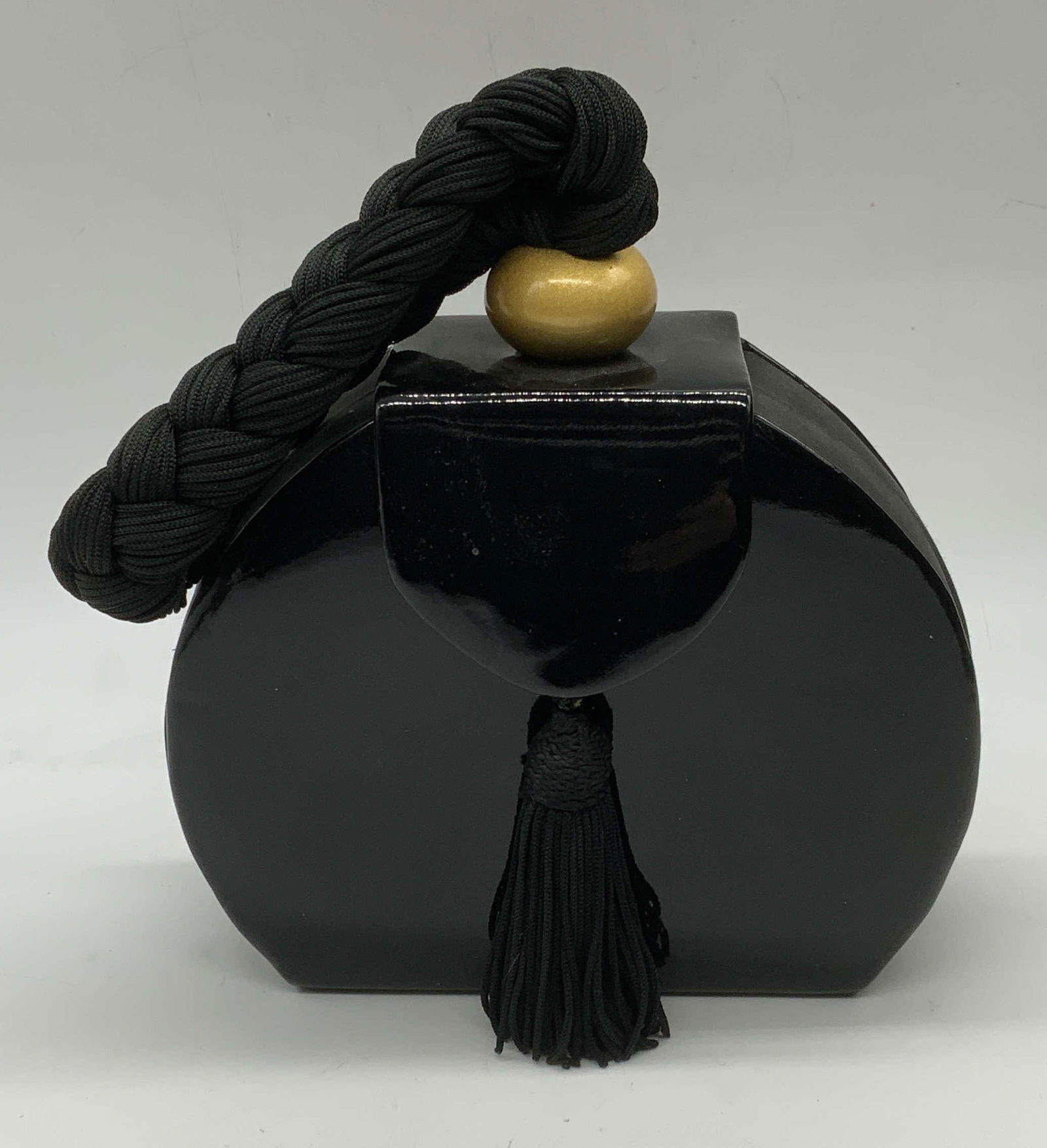 Black Faux Patent Leather Tassel Handbag (1 of 6)