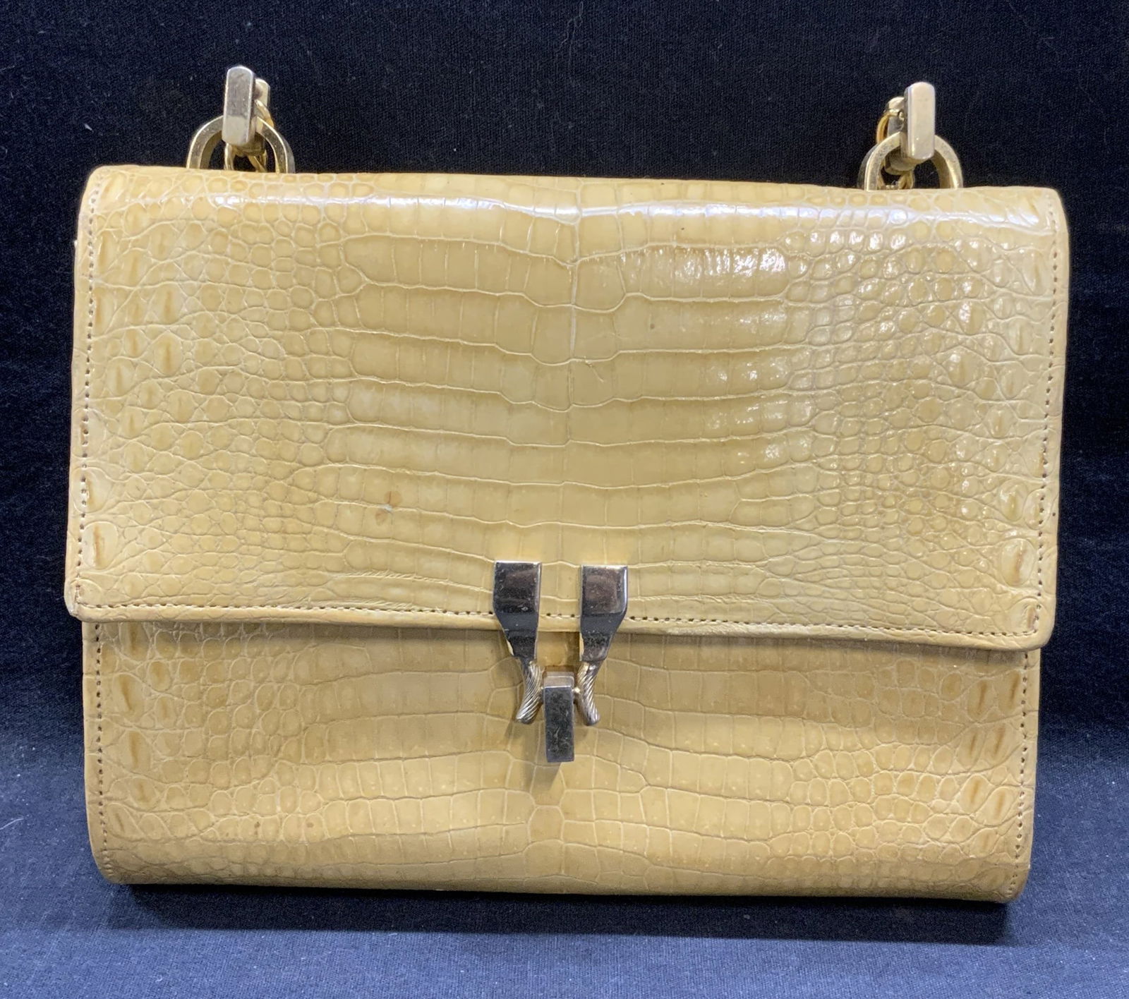 Vintage Cream Croc Leather Handbag (1 of 7)