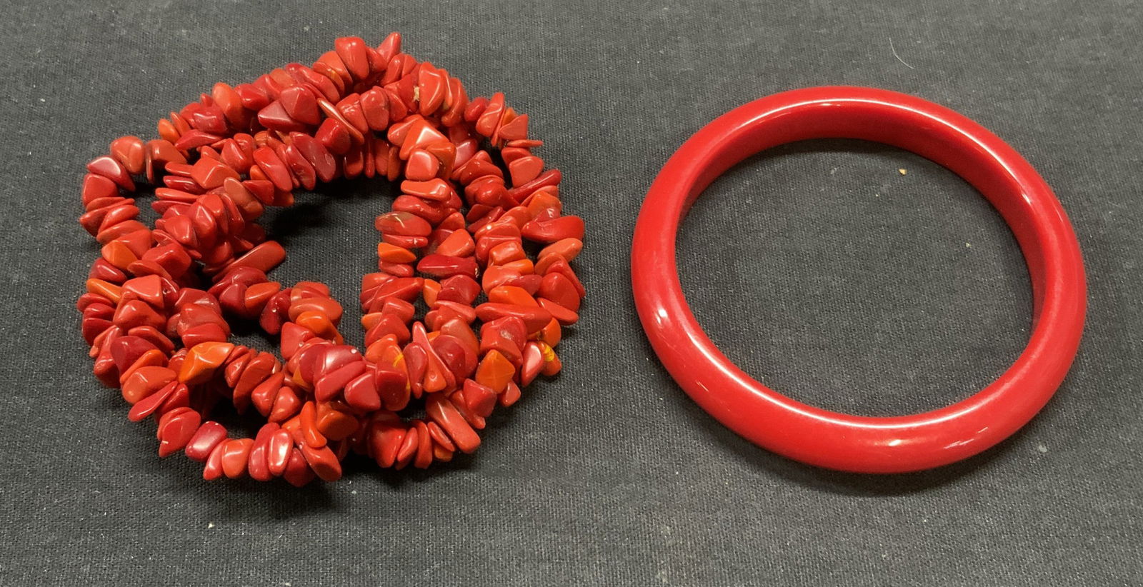2 Vintage Coral Beaded Necklace, Red Bangle (1 of 7)