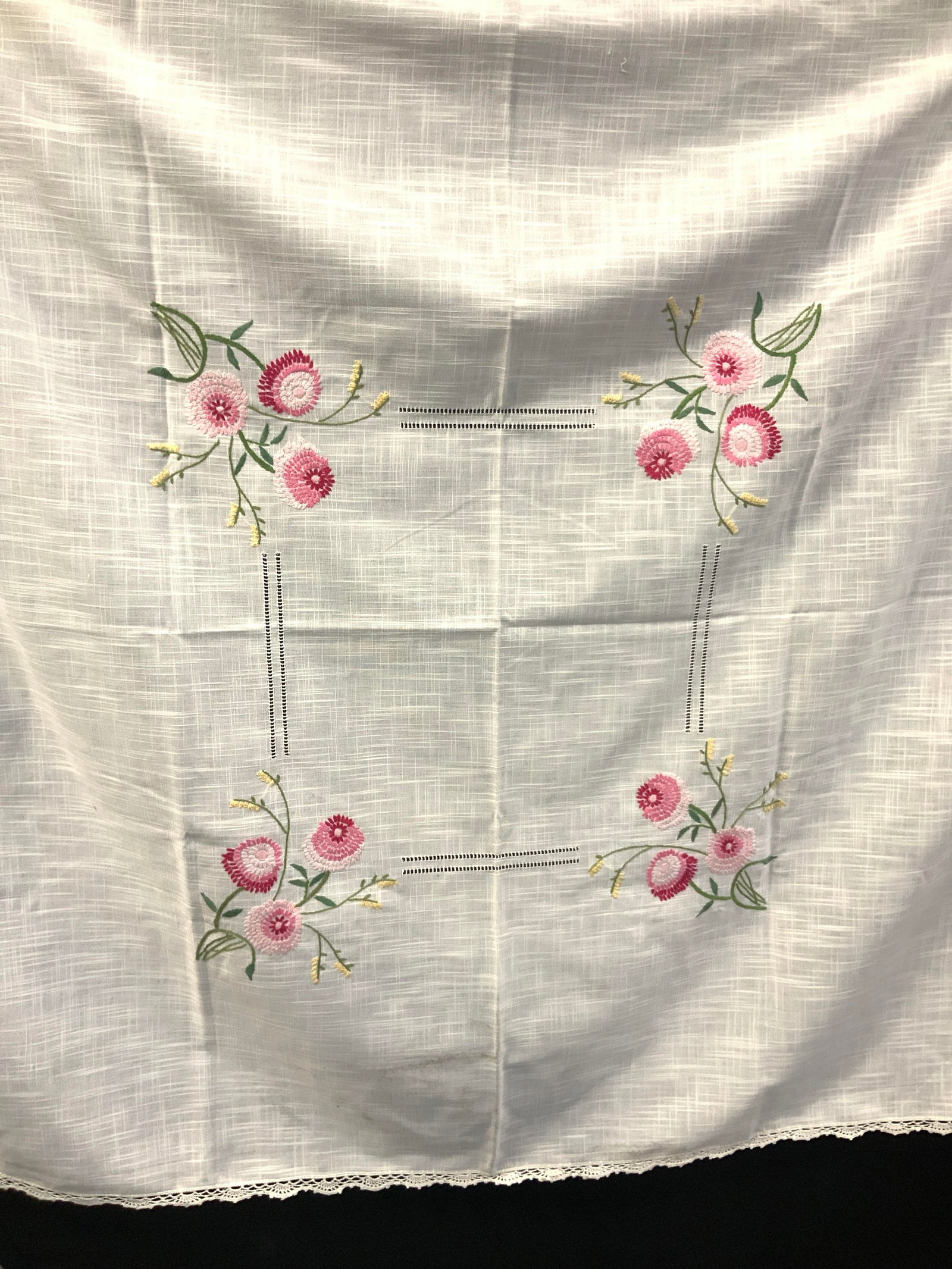 Vintage Lace Embroidered Linen Tablecloth (1 of 8)