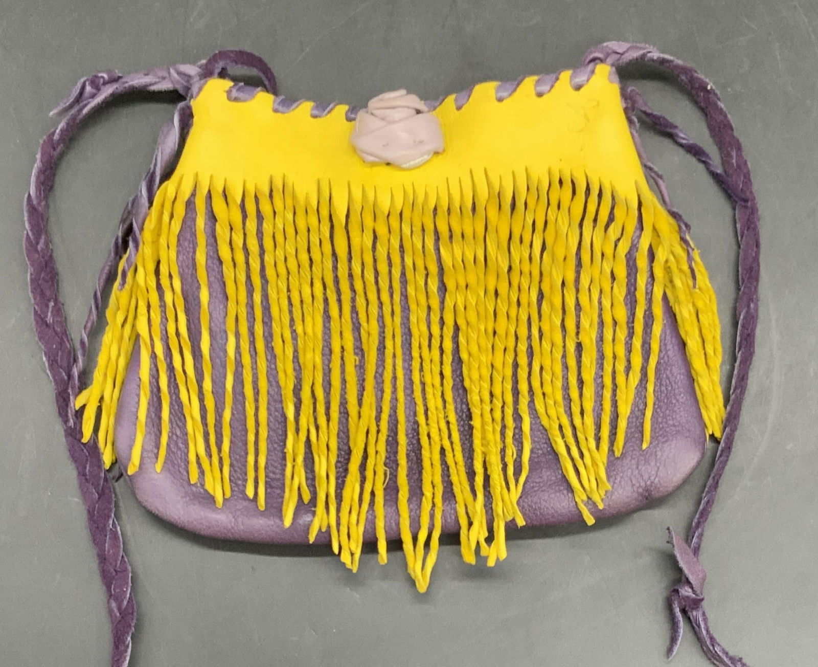 Vintage Purple & Yellow Leather Shoulder Bag (1 of 14)
