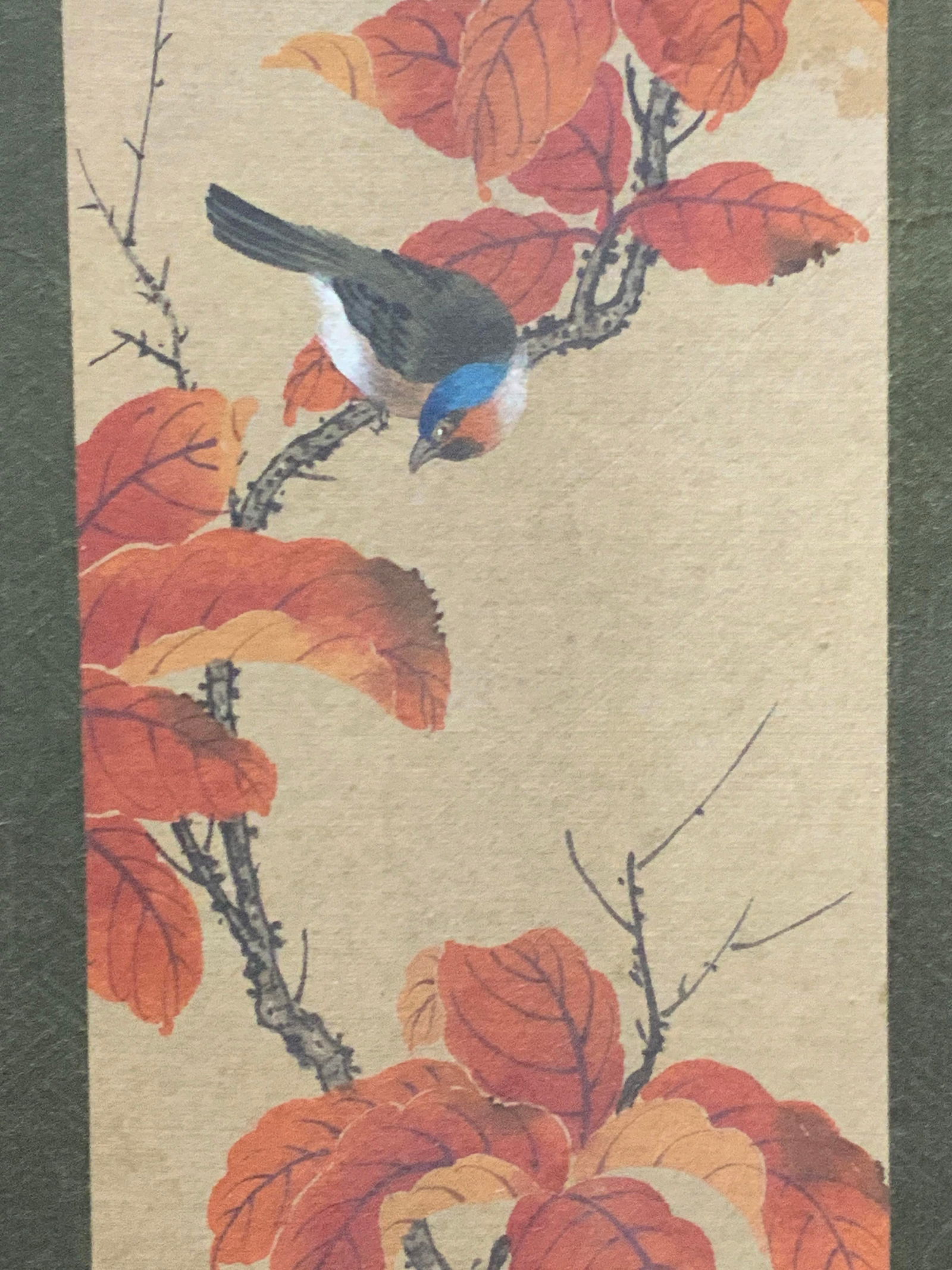 Stamped Asian Birds On Silk Textile 34in (1 of 10)