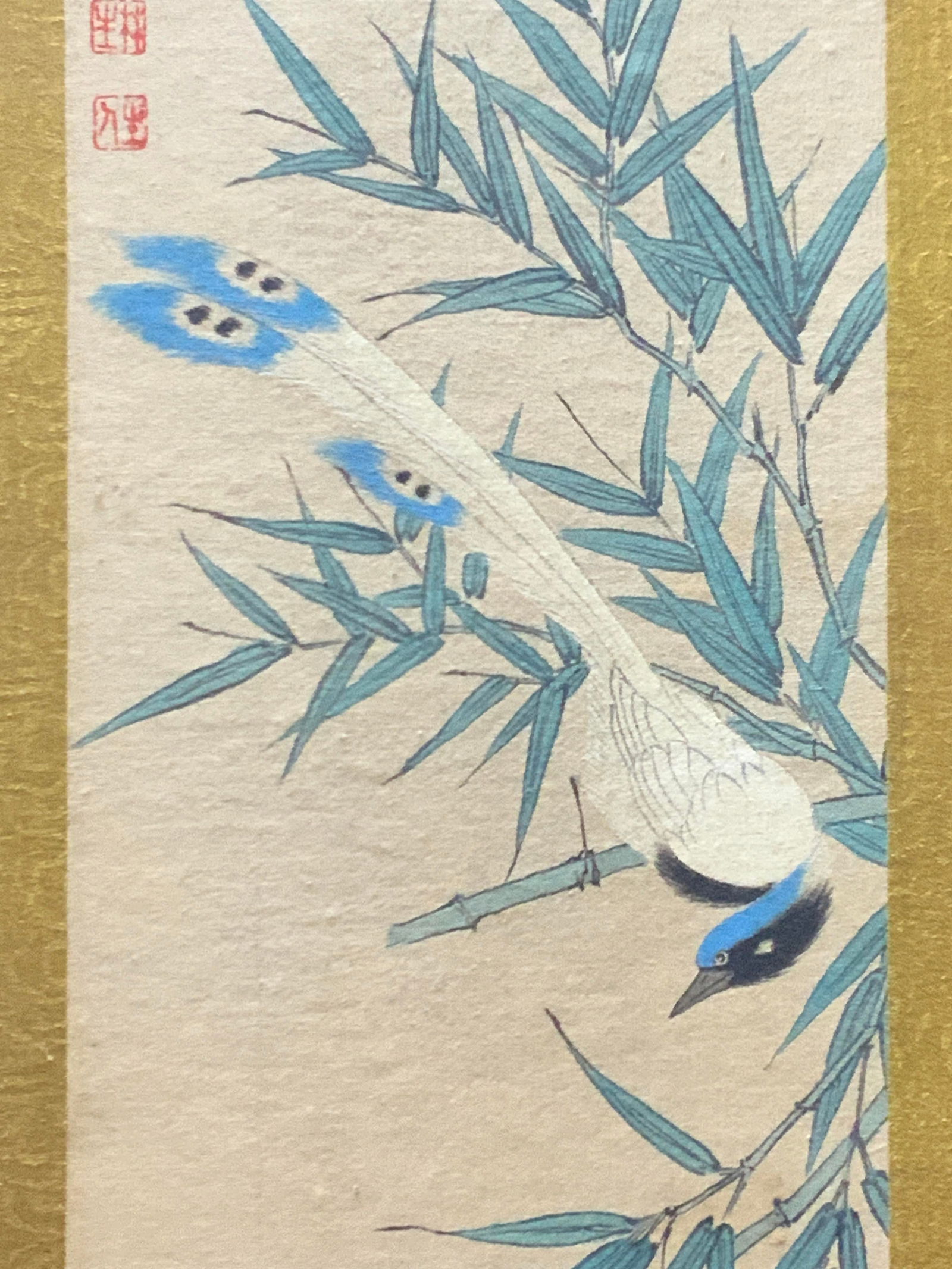 Stamped Asian Ink On Paper Textile Panel 34in (1 of 10)