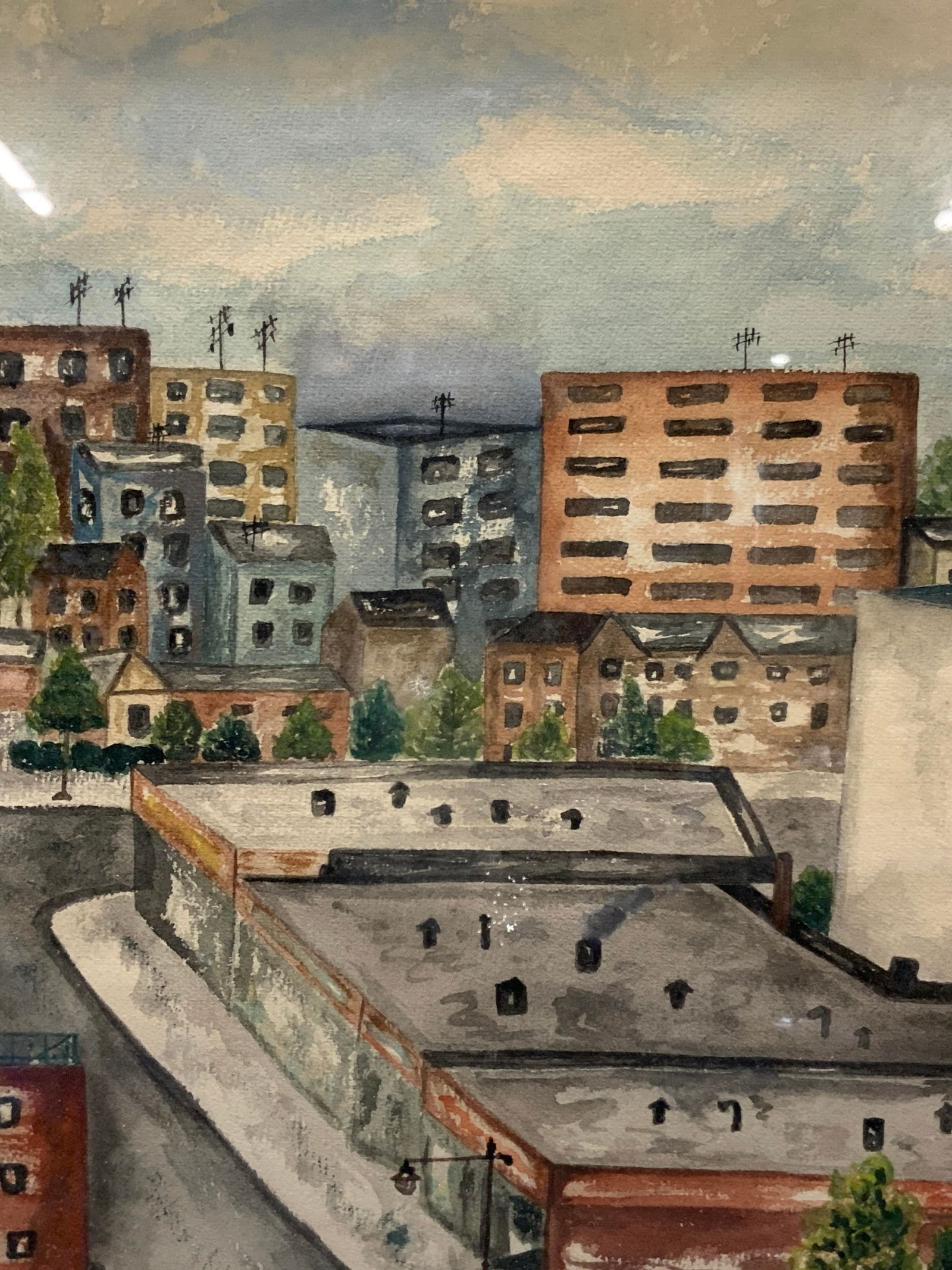 Framed Watercolor Cityscape On Paper (1 of 8)