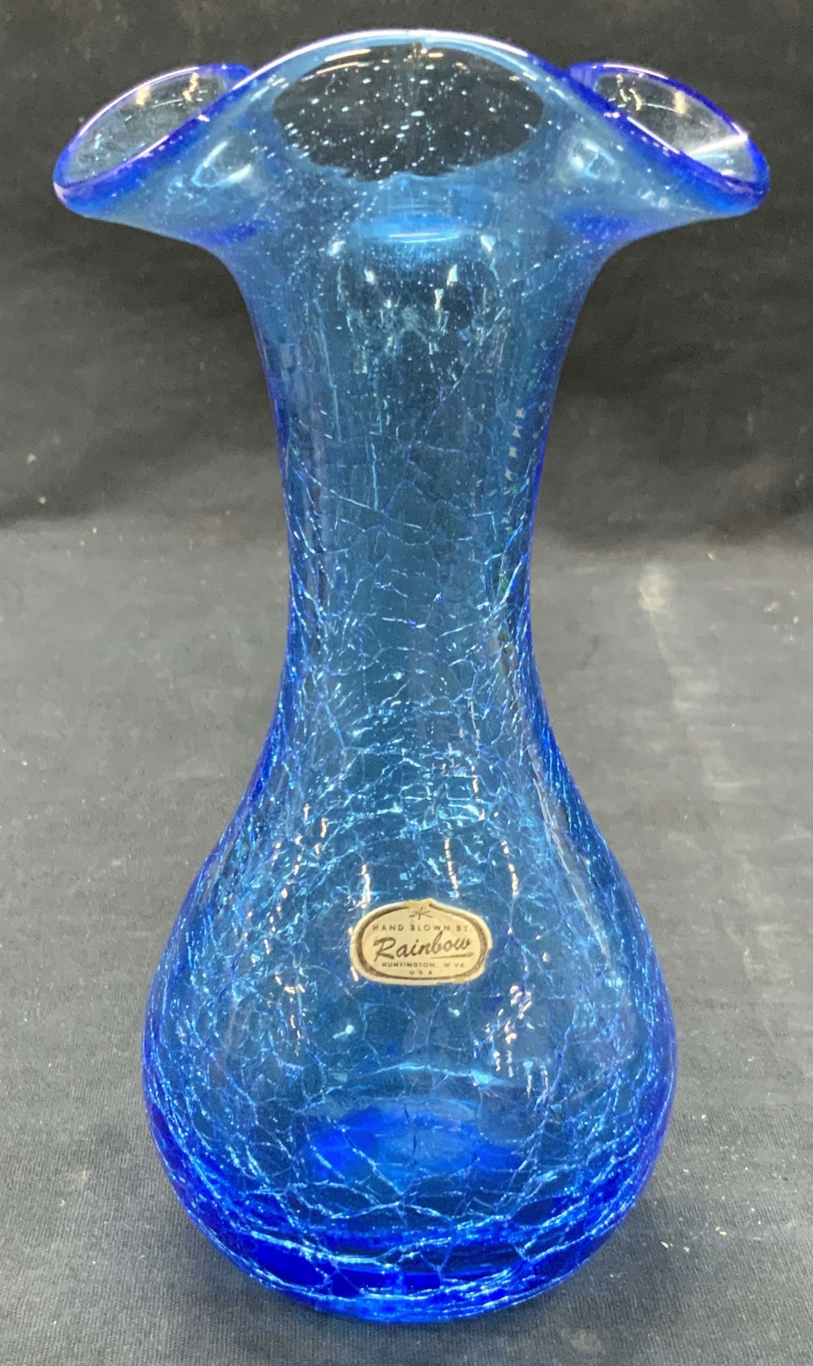 Rainbow Hand Blown Blue Art Glass Vase (1 of 6)