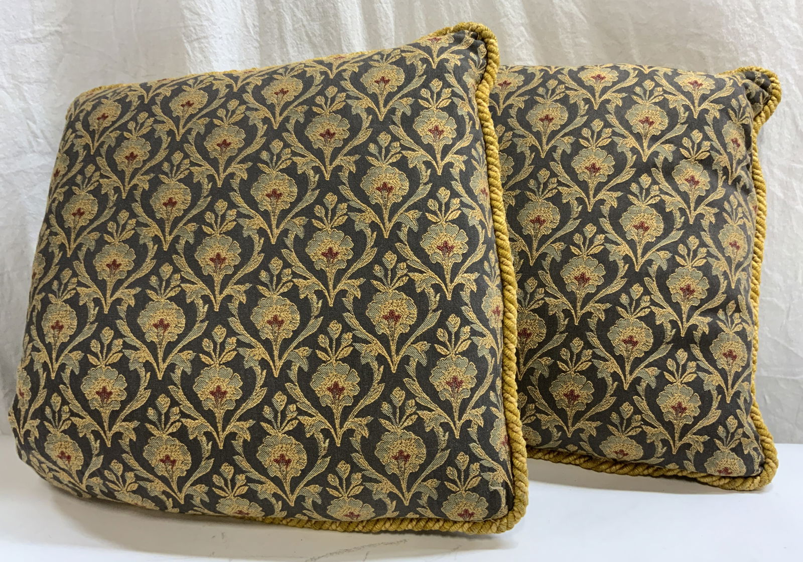 Pair Corded Edge Embroidered Throw Pillows (1 of 6)