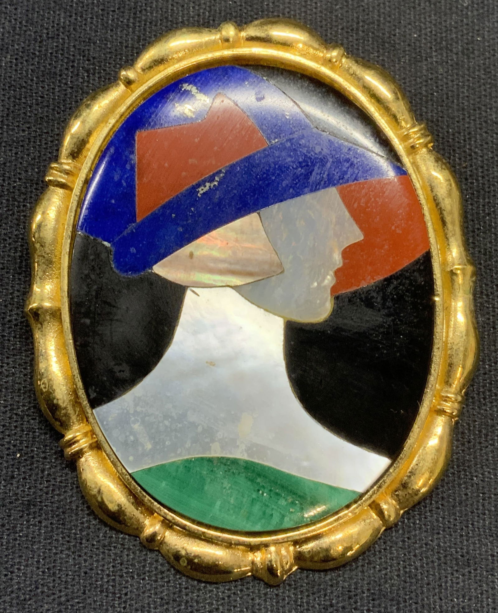 Vintage Gold Tn Inlaid Stone Figural Brooch (1 of 6)