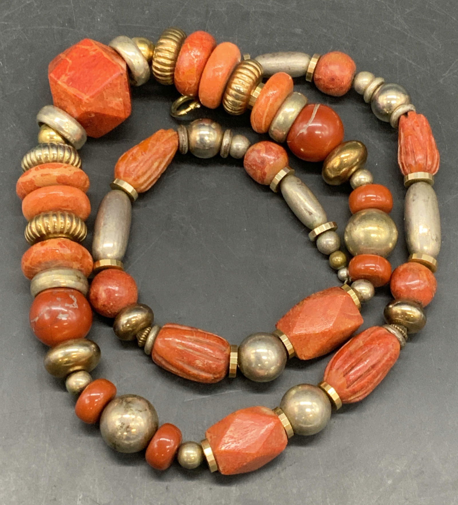 Vintage Multi Tone Metal & Carnelian Bead Necklace (1 of 9)