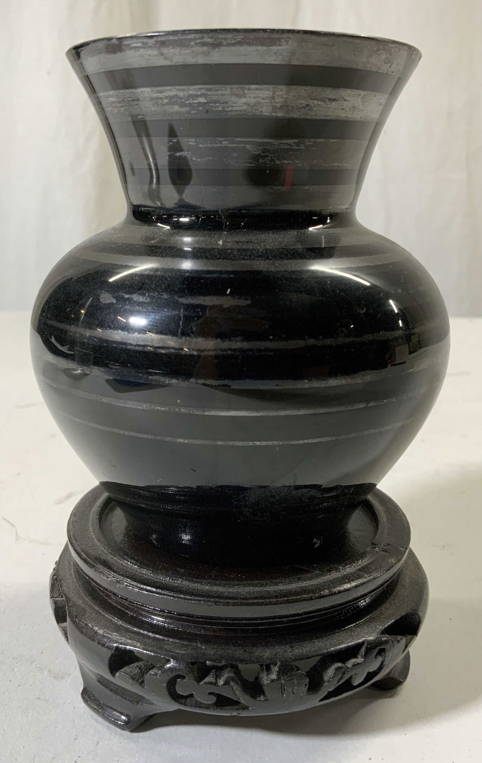 Art Glass Vase Vessel W Wooden Stand (1 of 6)