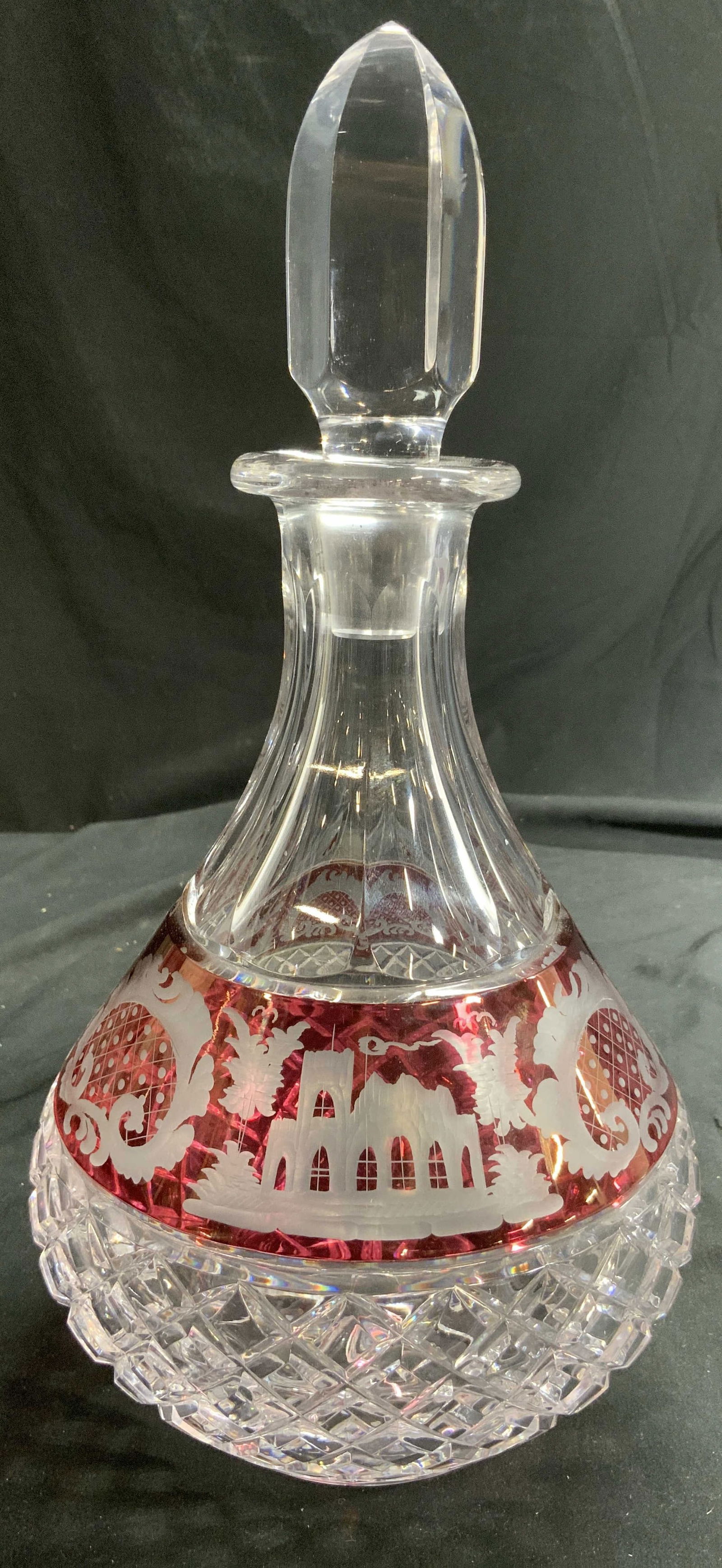 Cut Crystal Cranberry Glass Decanter W Stopper (1 of 8)