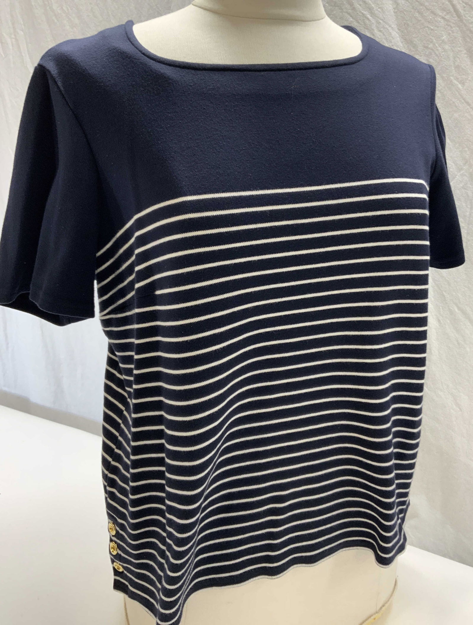 TALBOTS Navy & White Striped Cotton Shirt (1 of 6)
