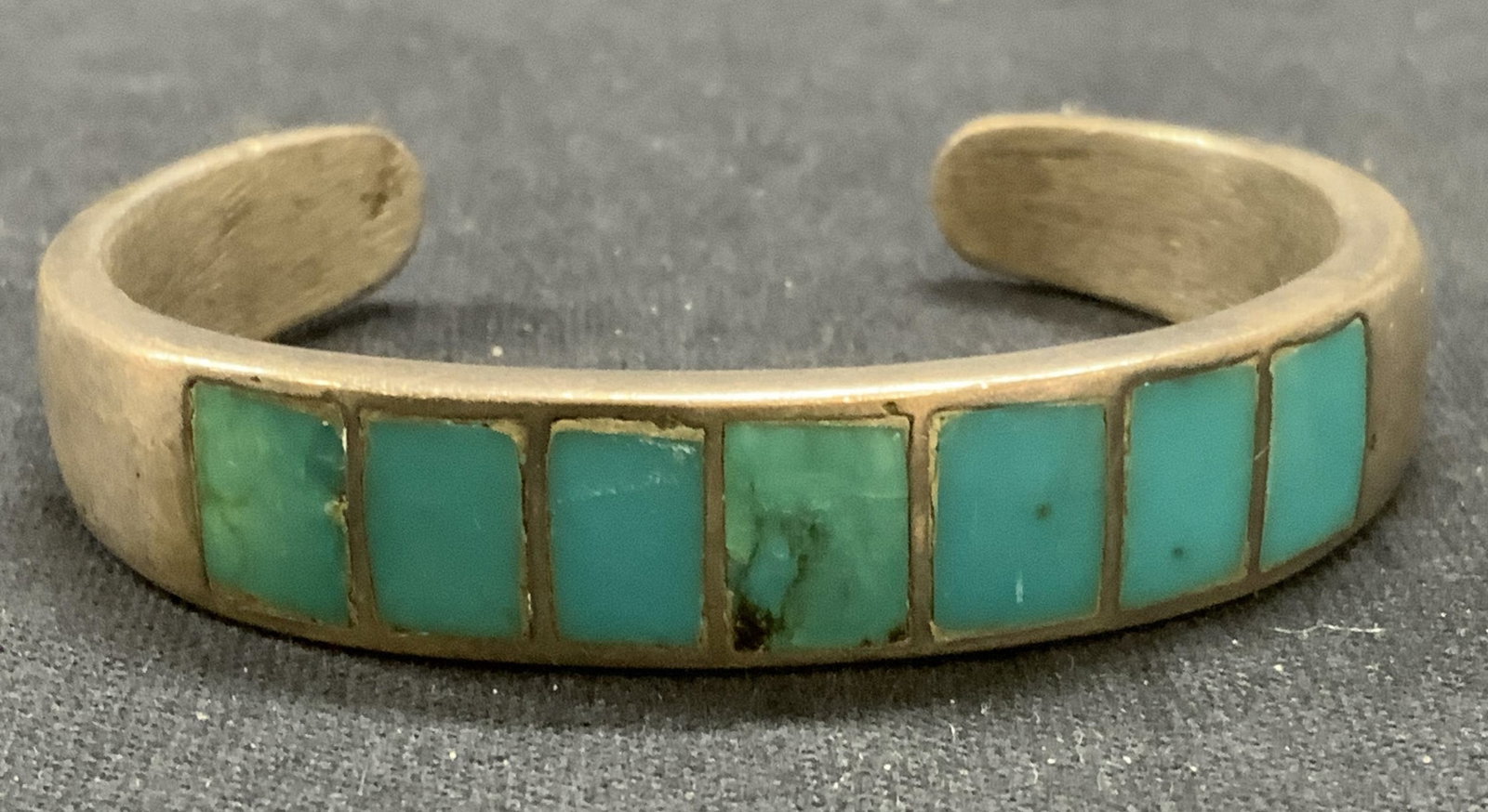 Vintage Sterling Silver Blue Stone Cuff Bracelet (1 of 6)