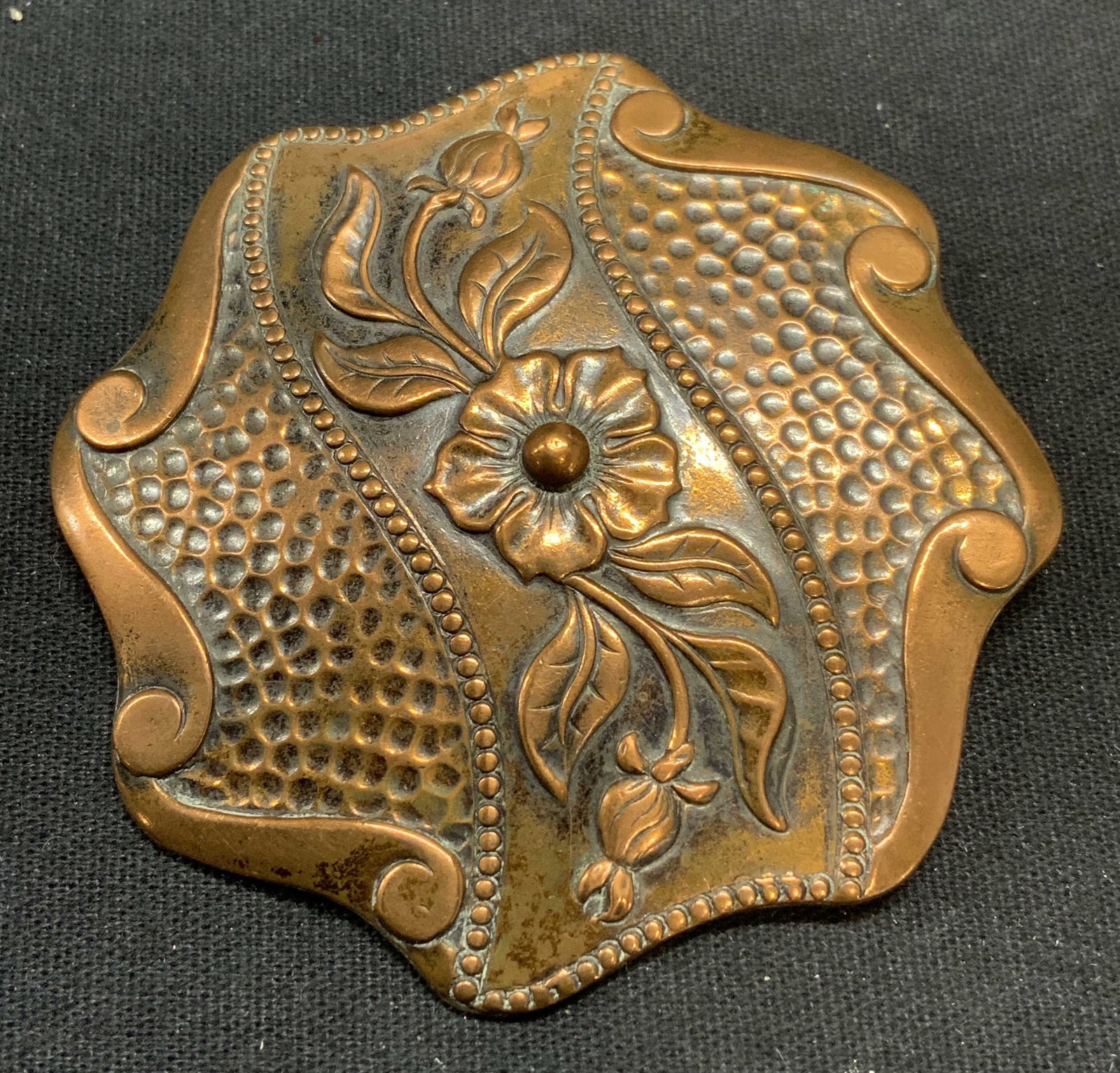 Vintage Copper Flower Brooch, 2.5 Inches (1 of 6)