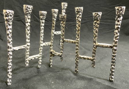 Folding Pewter Candelabra Judaica Menorah ISRAEL: Piece reads ISRAEL. Menorah is silver toned and pewter. Piece has folding structure. Contains 9 arms. Piece when fully extended measures approx 6 inches tall 7.5 inches long 5.5 inches deep. Candelabr