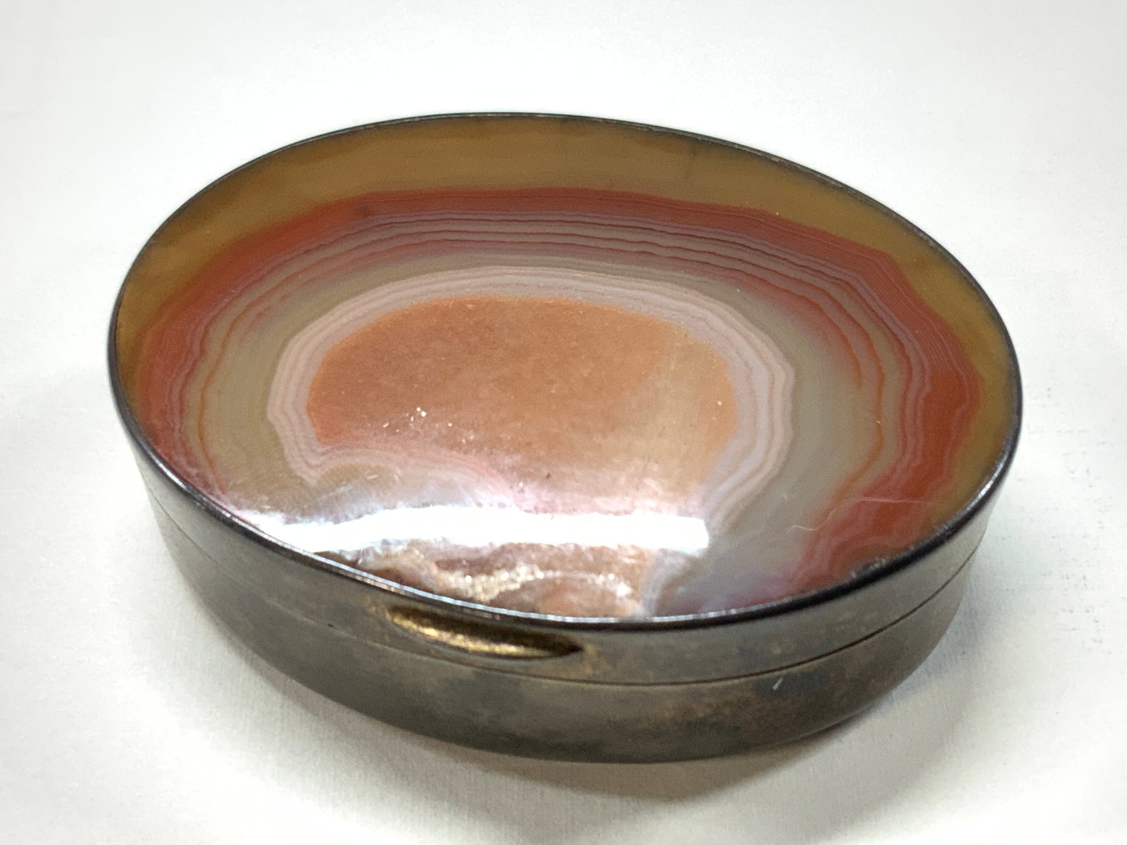 Silver Plate Brass & Cut Agate Pill Box (1 of 7)