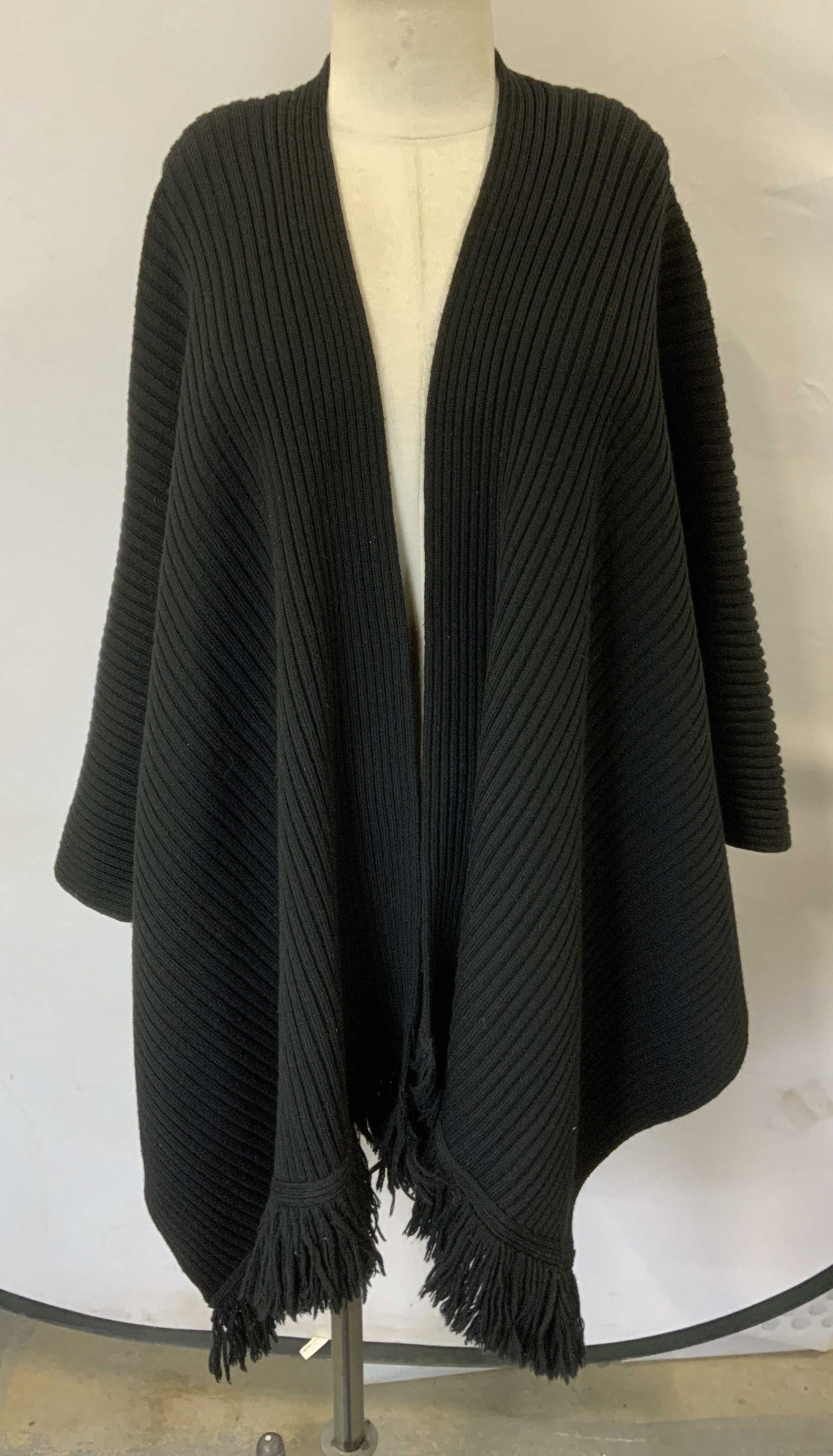 Tanner Ribbed Black Wool Fringe Wrap Shawl (1 of 6)