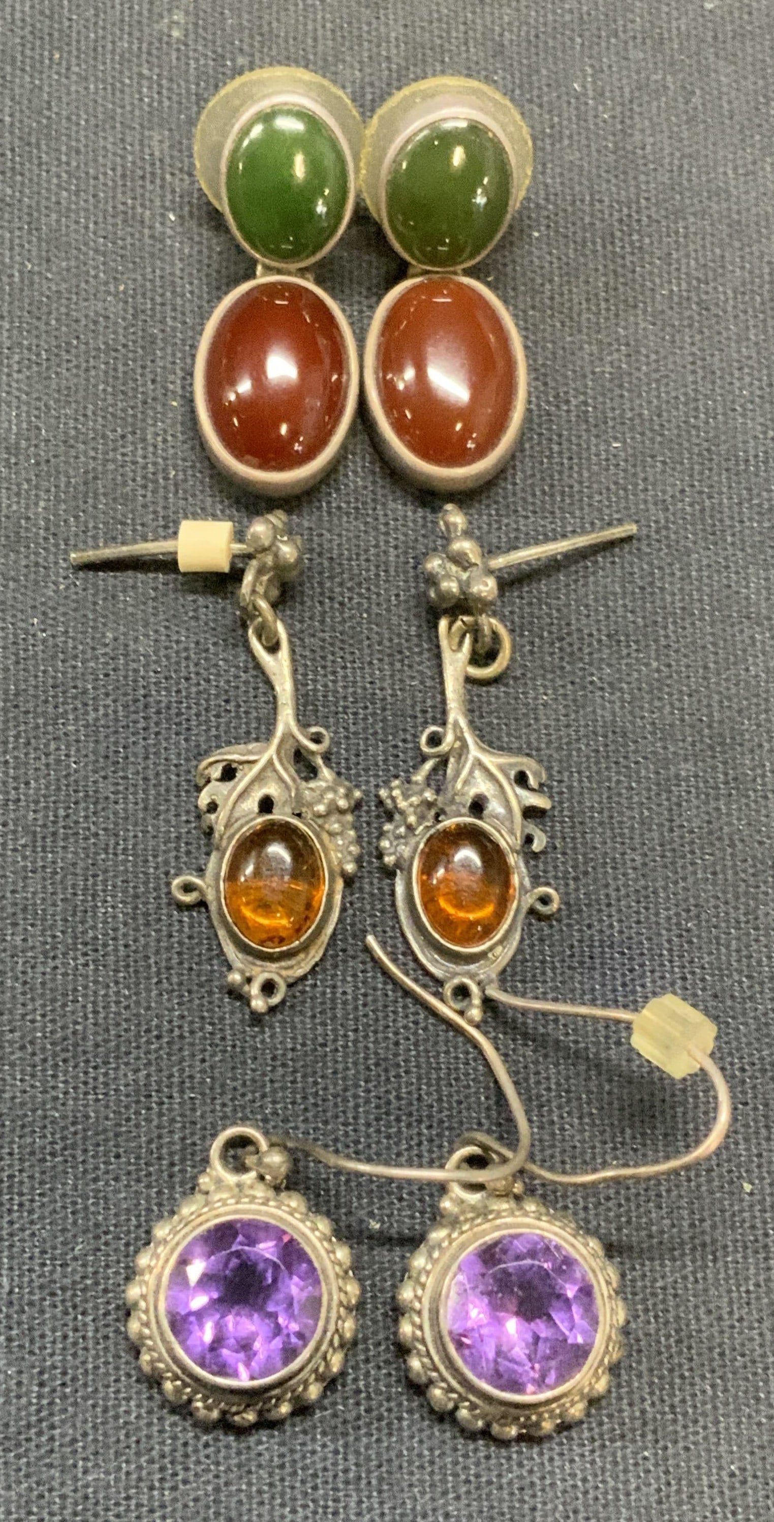 Lot 3 Vintage Sterling Silver Gemstone Earrings (1 of 7)