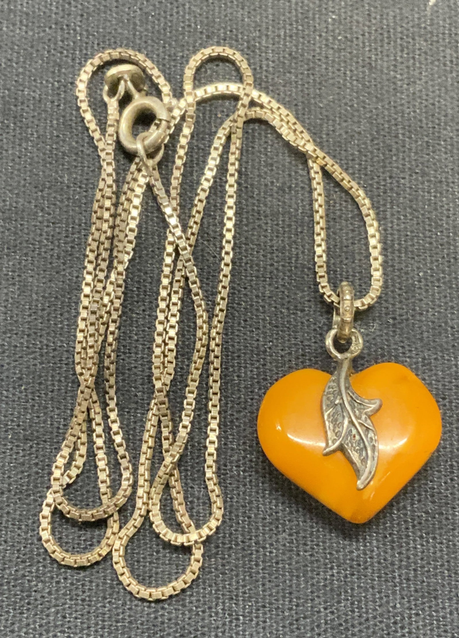 Sterling Silver Amber Heart Pendant, Italy (1 of 6)
