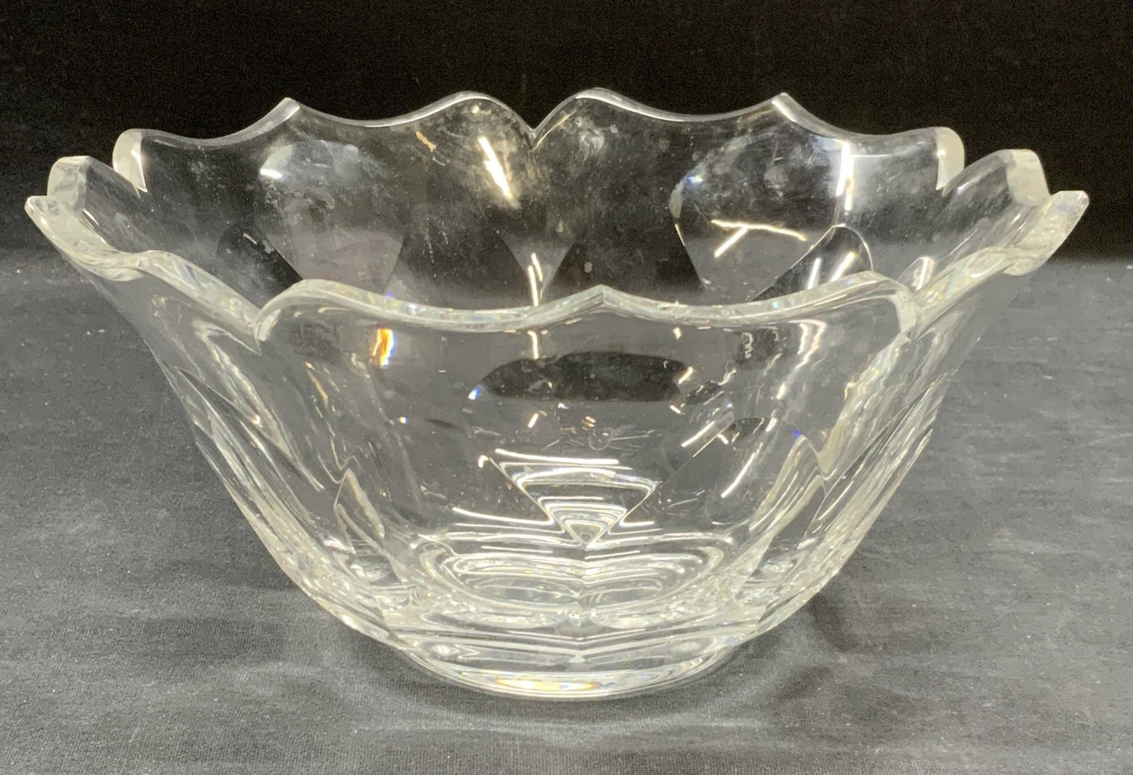 Vintage Josair for Cartier Crystal Flower Bowl: Vintage Josair for Cartier crystal flower petal bowl with scalloped rim. Signed to base. Measures approx. 8.25 x 4 inches. Some surface wear including scratching observed. Property of Manhattan Estate