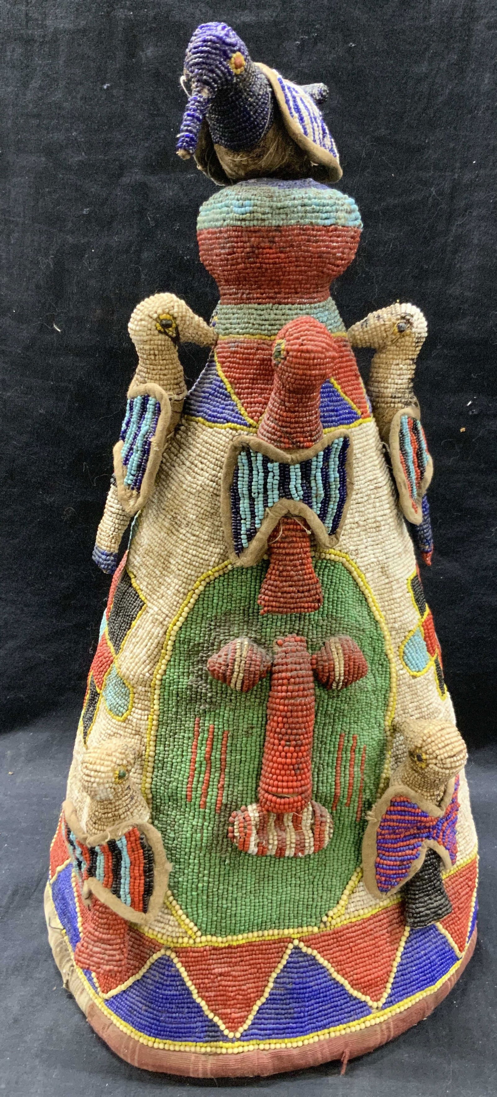 Beaded & Embroidered Nigerian Bird Crown 19in (1 of 9)