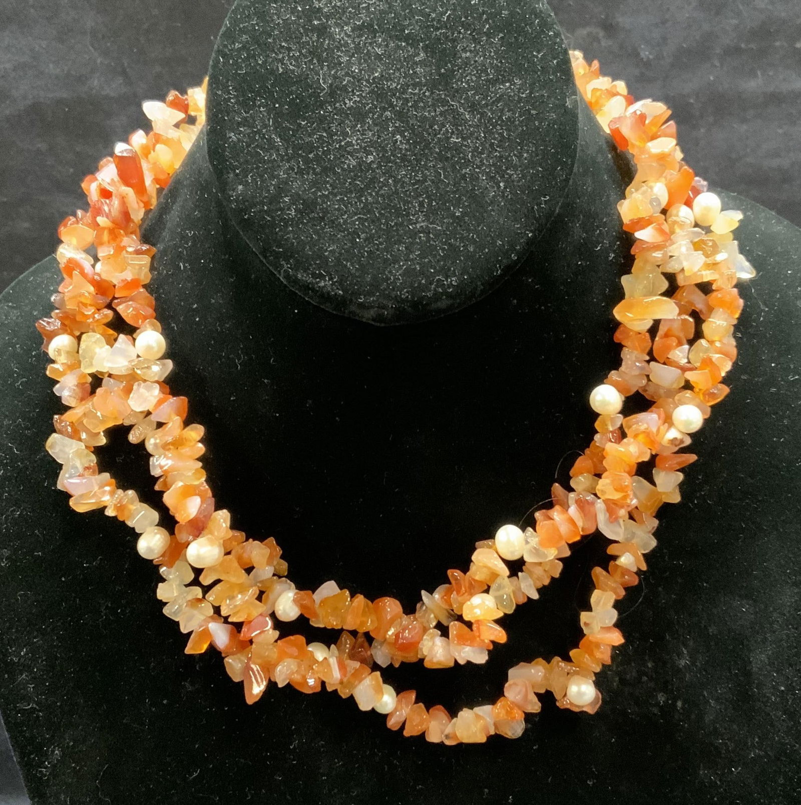 HDNY Pearl & Orange Agate Chip Bead Necklace (1 of 6)