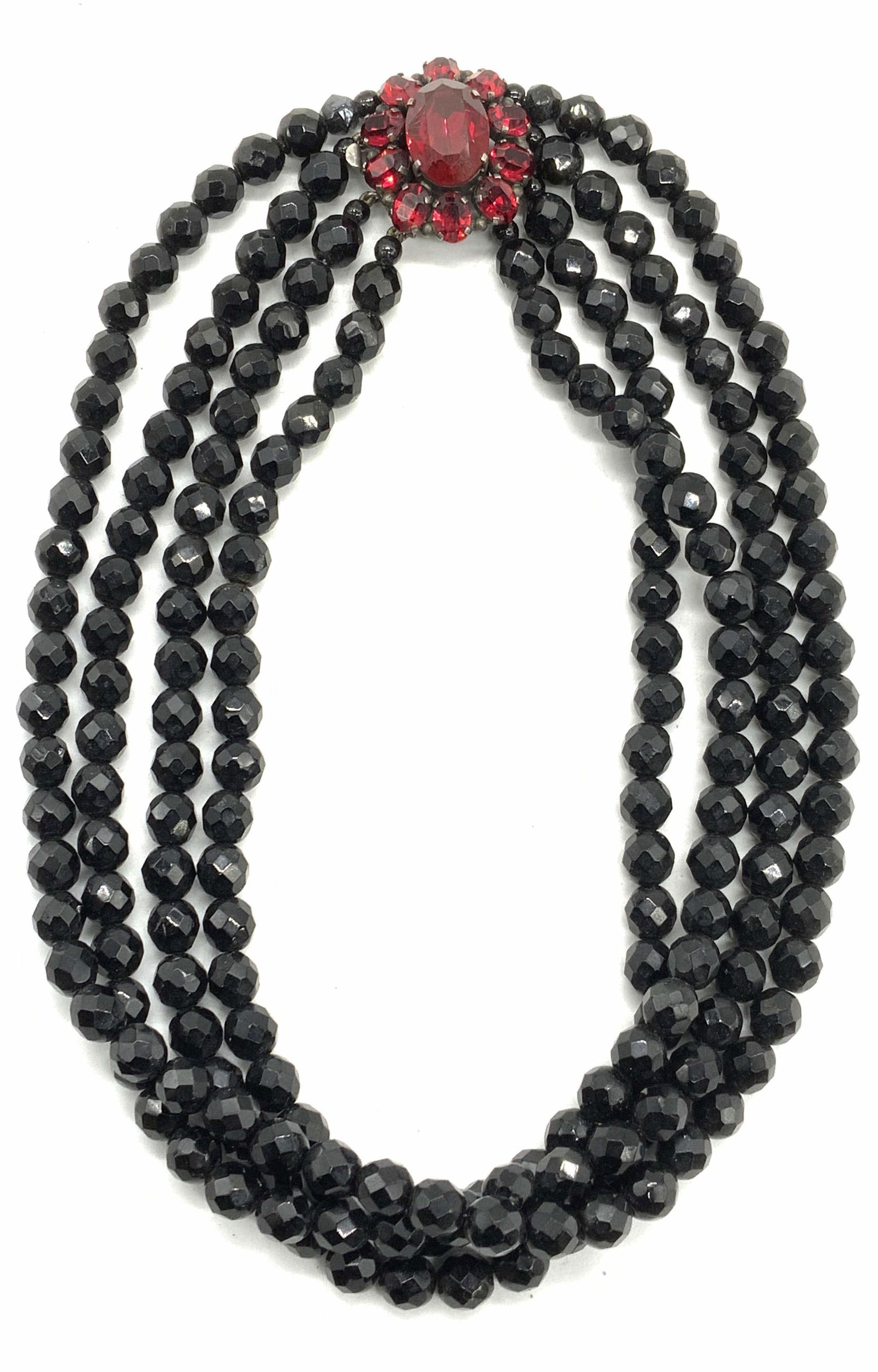 Vintage Black & Red Crystal Beaded Necklace (1 of 7)