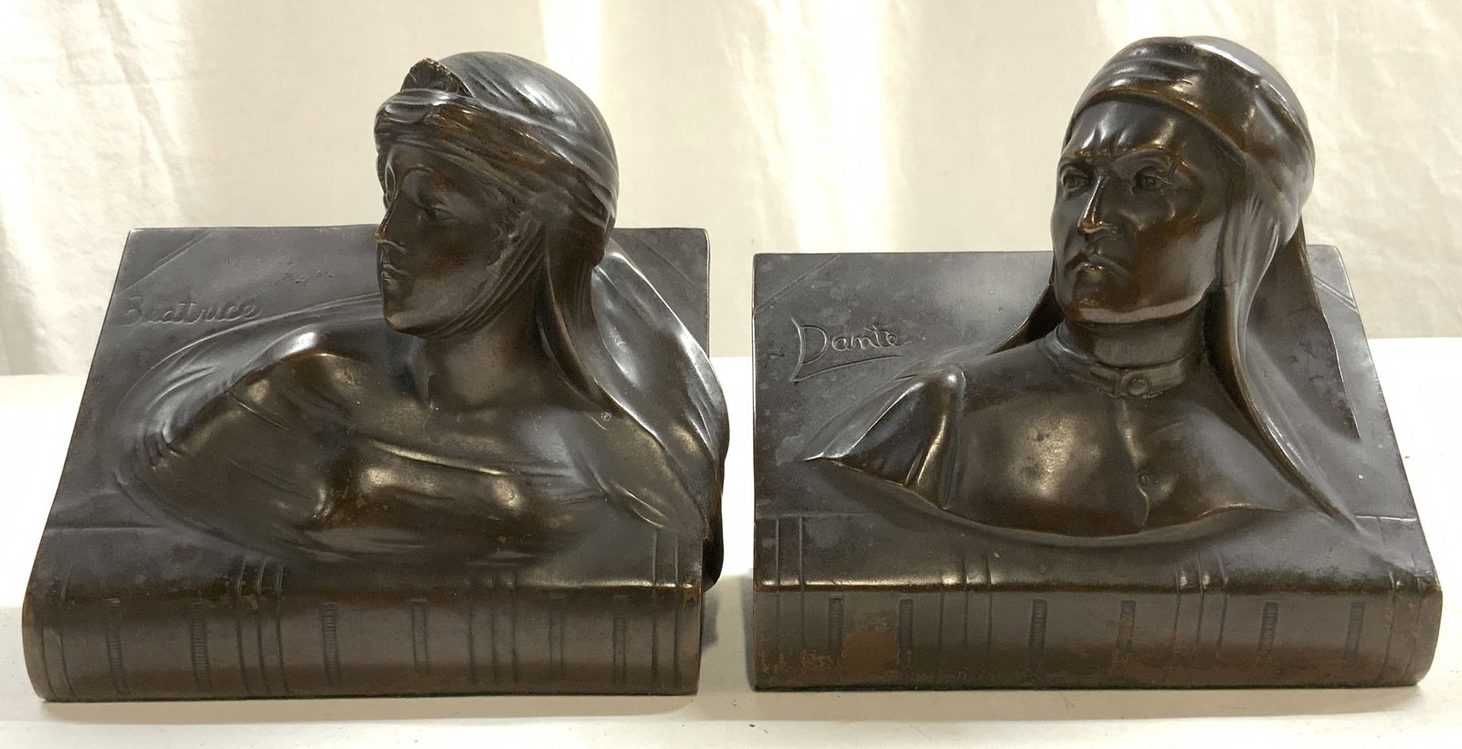 Lot 2 Vtg Bronze BEATRICE & DANTE Bookends (1 of 9)