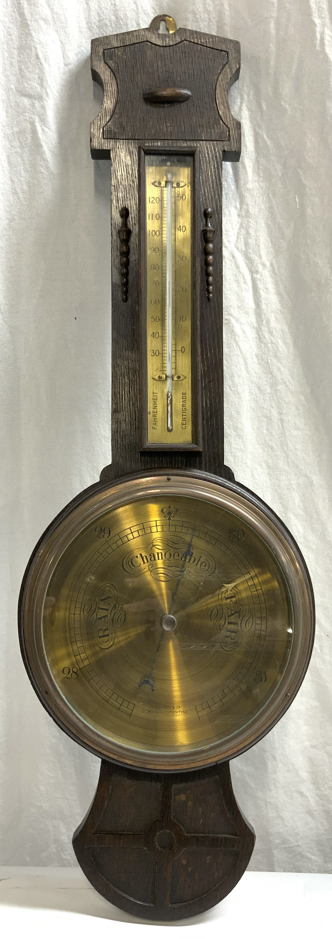 F ROBSON & CO Vntg Wooden Barometer 30in (1 of 8)