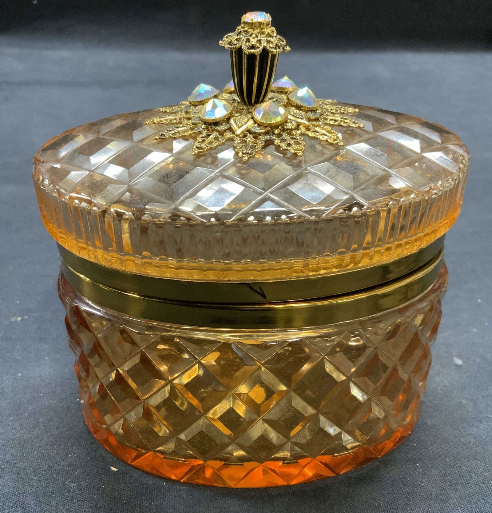 Vintage Signed Amber Cut Glass Dresser Box (1 of 7)
