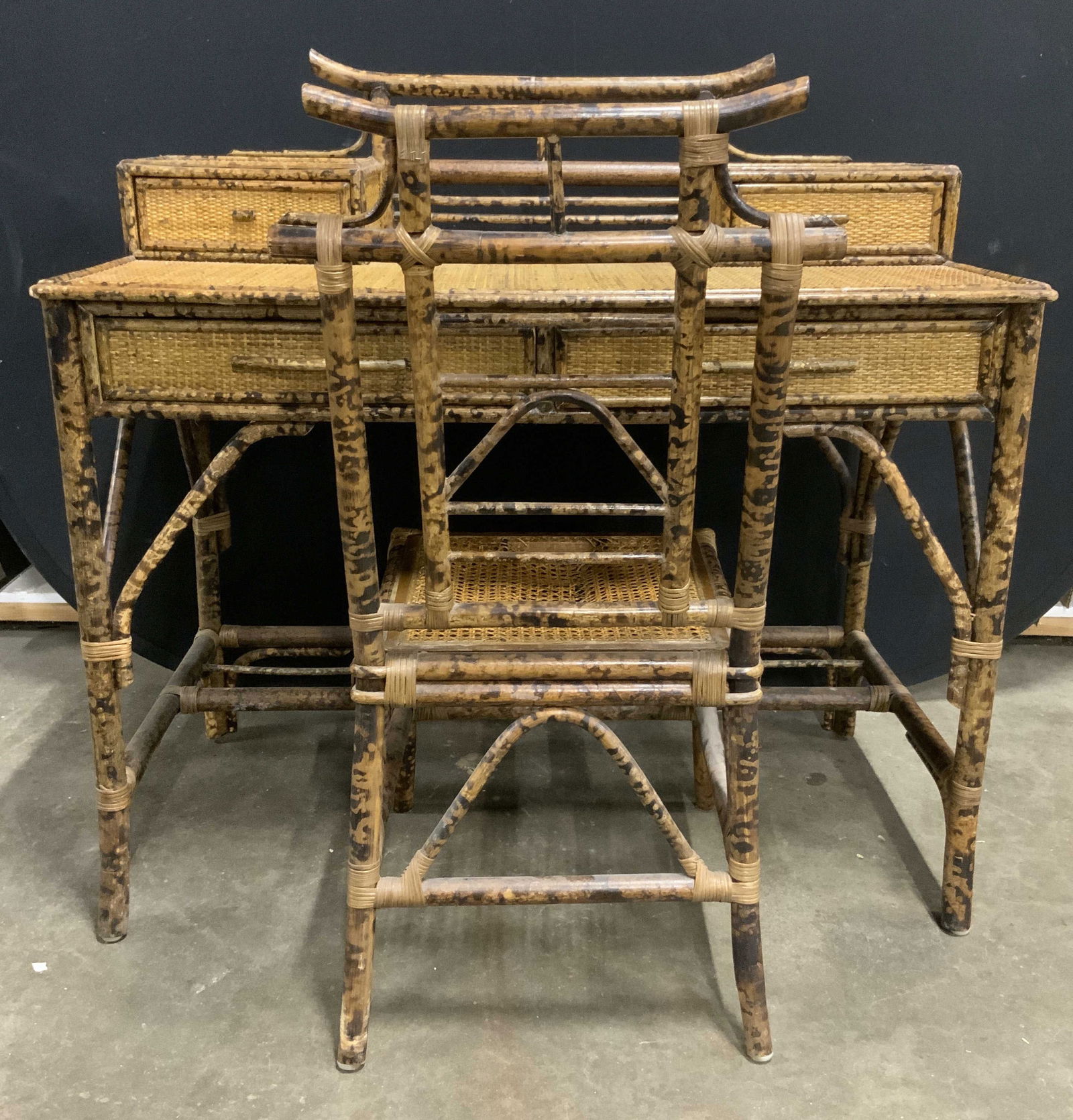 Vintage Asian Wicker & Bamboo Desk & Chair (1 of 10)