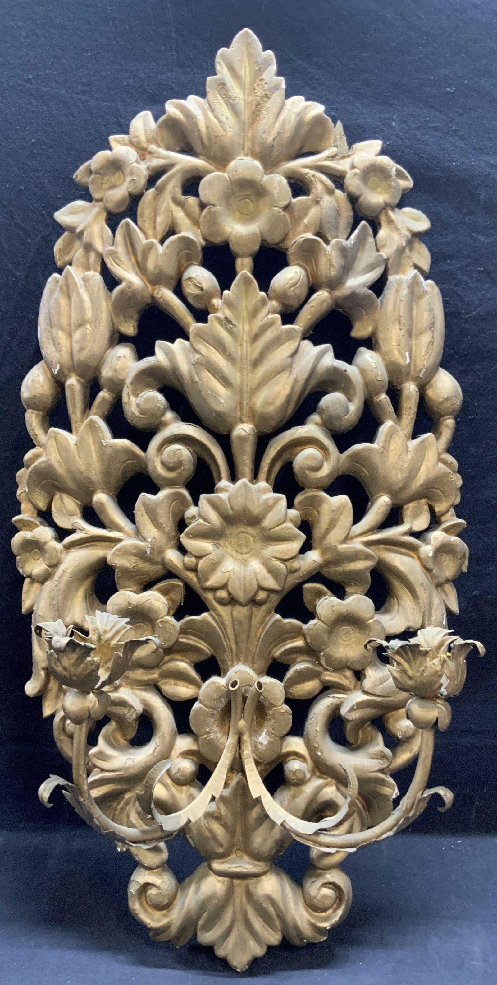 Antique Floral Motif Giltwood & Metal Wall Sconce (1 of 14)