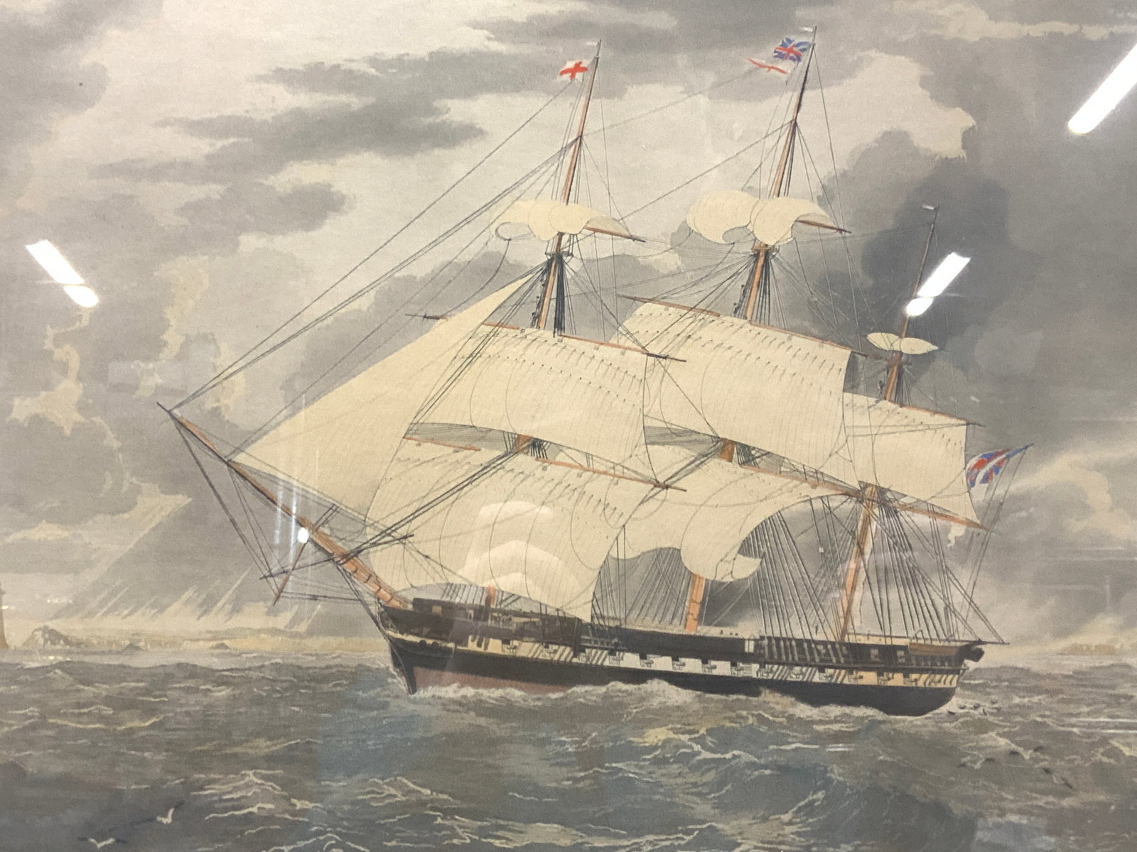 E.Duncan The White Maritime Plate Engraving, 1830: Marked on lower margin, London, published Jan 1st, 1830. By W.J.Huggins, maritime painter to his Majesty, engraved by E.Ducan. To Edward Griffith Colpoys Esqr Vice Admiral of the white. This plate of 