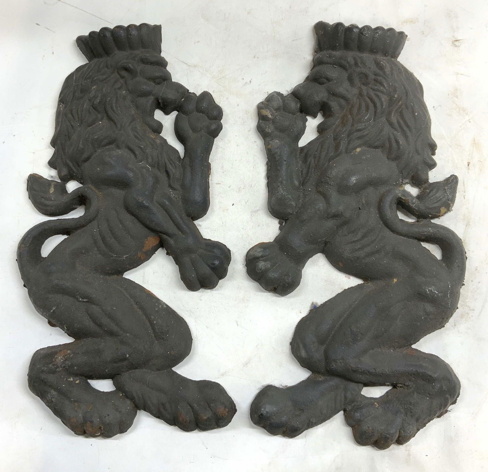 Pair XL Antique Iron Britannic Lion Wall Plaques (1 of 8)