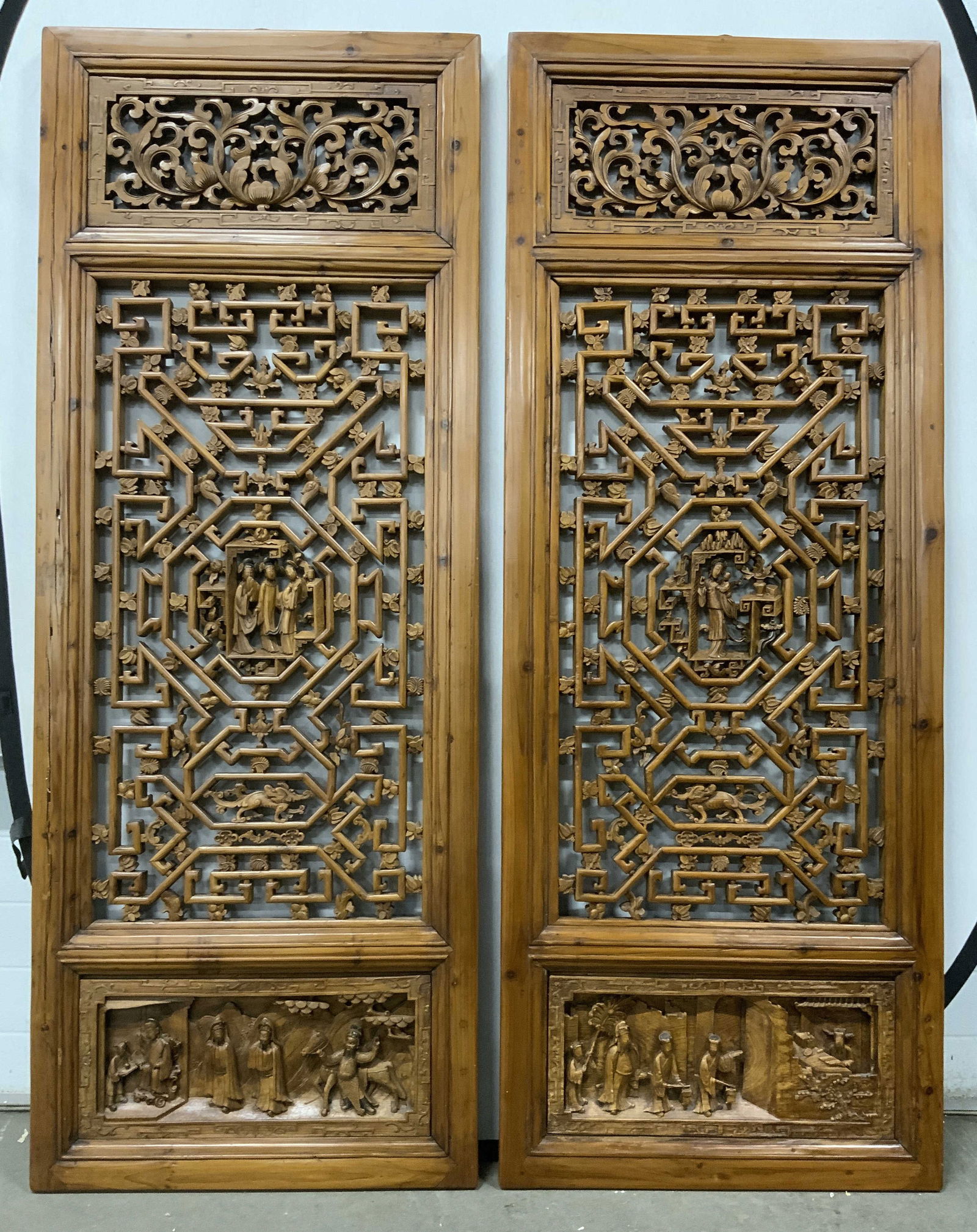 Pair Vintage Asian Carved Wooden Doors 63in (1 of 8)