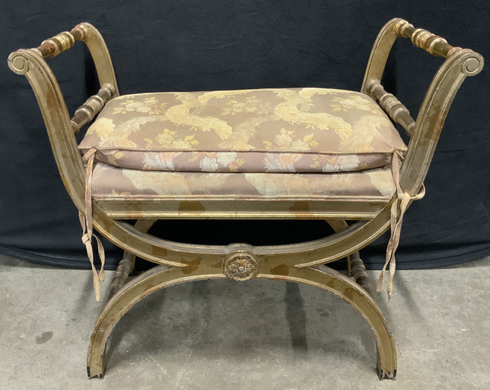 Antique Neoclassical Style Carved Wood Stool Bench (1 of 12)