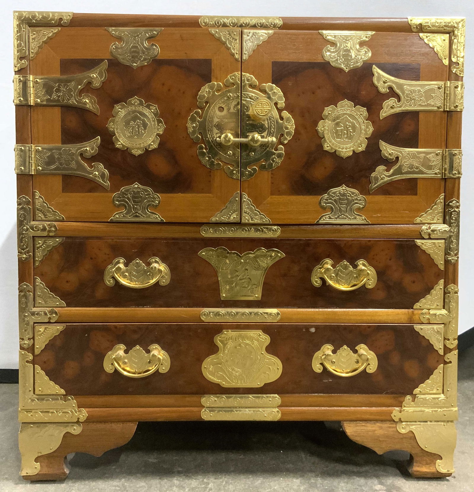 Vintage Asian Burlwood Campaign Tansu Chest (1 of 8)