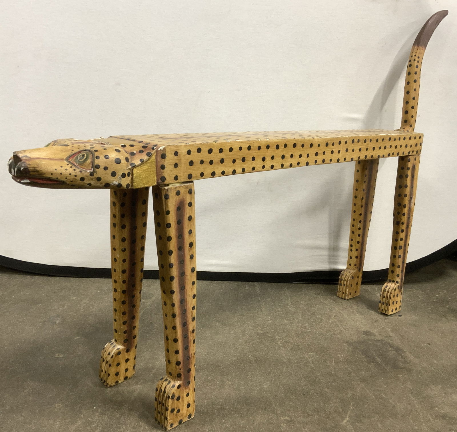 Vintage Handcrafted Carved Wood Leopard Bench 46in (1 of 8)