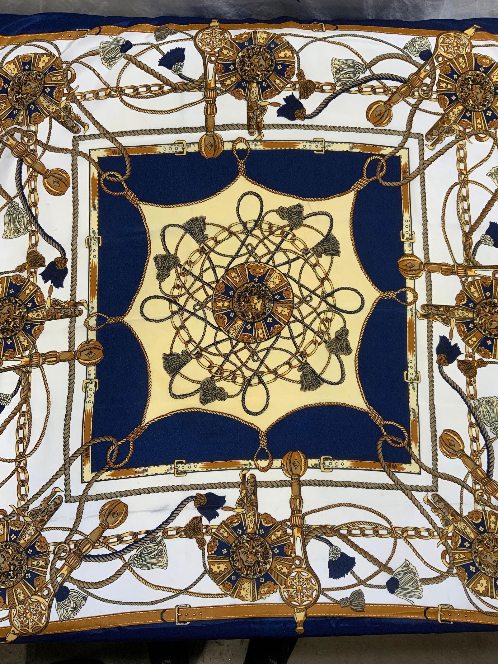 Vintage Hermes Equestrian Blue Silk Scarf, France (1 of 8)